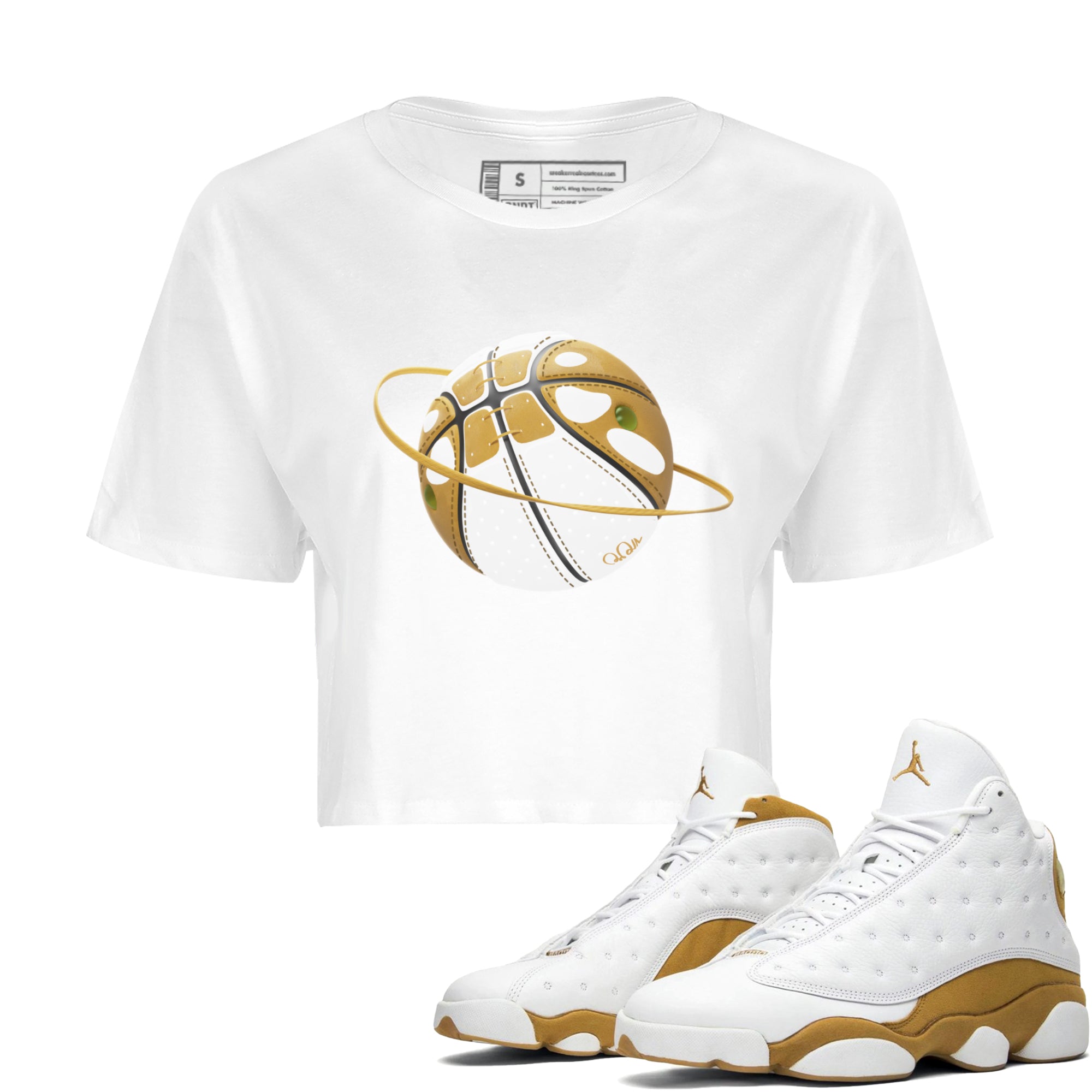 Air Jordan 13 Wheat Sneaker Match Tees Basketball Planet Streetwear Sneaker Shirt AJ13 Wheat Sneaker Release Tees Women's Shirts White 1