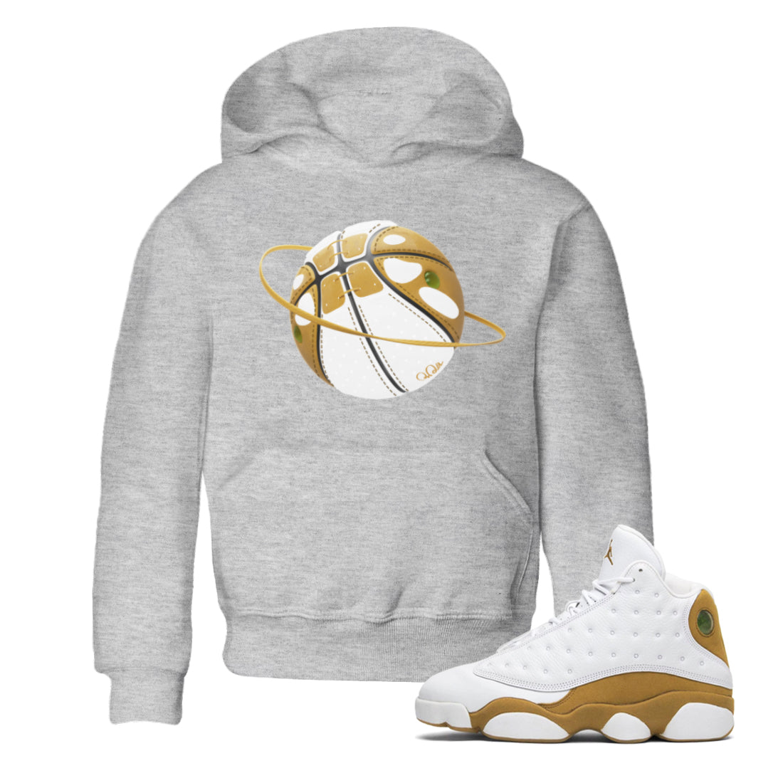 Air Jordan 13 Wheat Sneaker Match Tees Basketball Planet Streetwear Sneaker Shirt AJ13 Wheat Sneaker Release Tees Kids Shirts Heather Grey 1