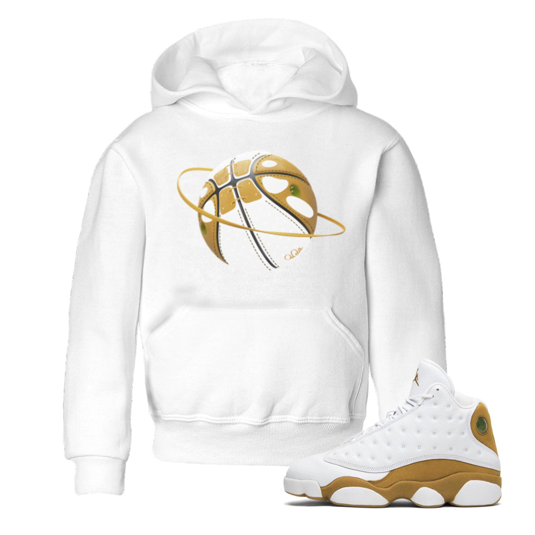 Air Jordan 13 Wheat Sneaker Match Tees Basketball Planet Streetwear Sneaker Shirt AJ13 Wheat Sneaker Release Tees Kids Shirts White 1