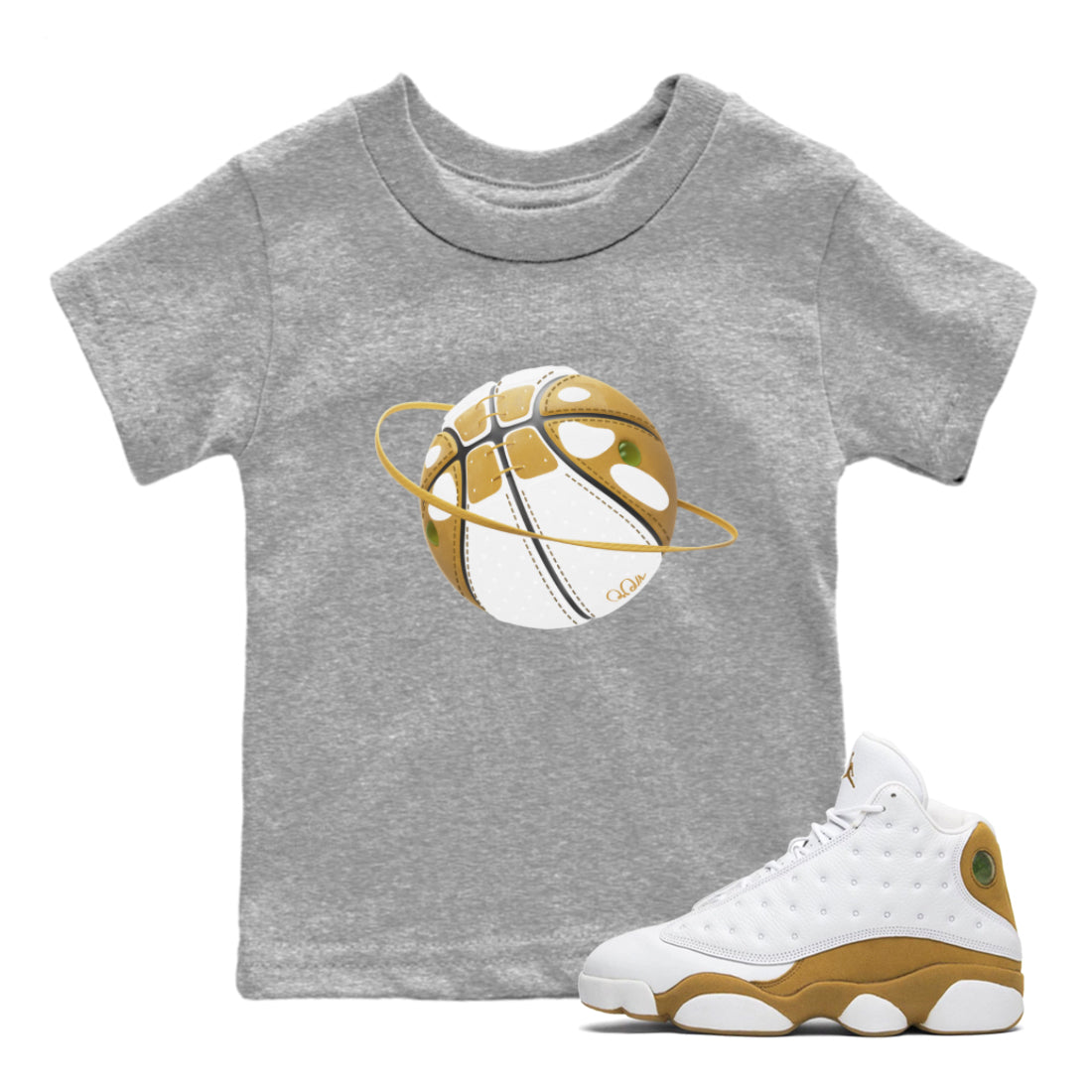 Air Jordan 13 Wheat Sneaker Match Tees Basketball Planet Streetwear Sneaker Shirt AJ13 Wheat Sneaker Release Tees Kids Shirts Heather Grey 1