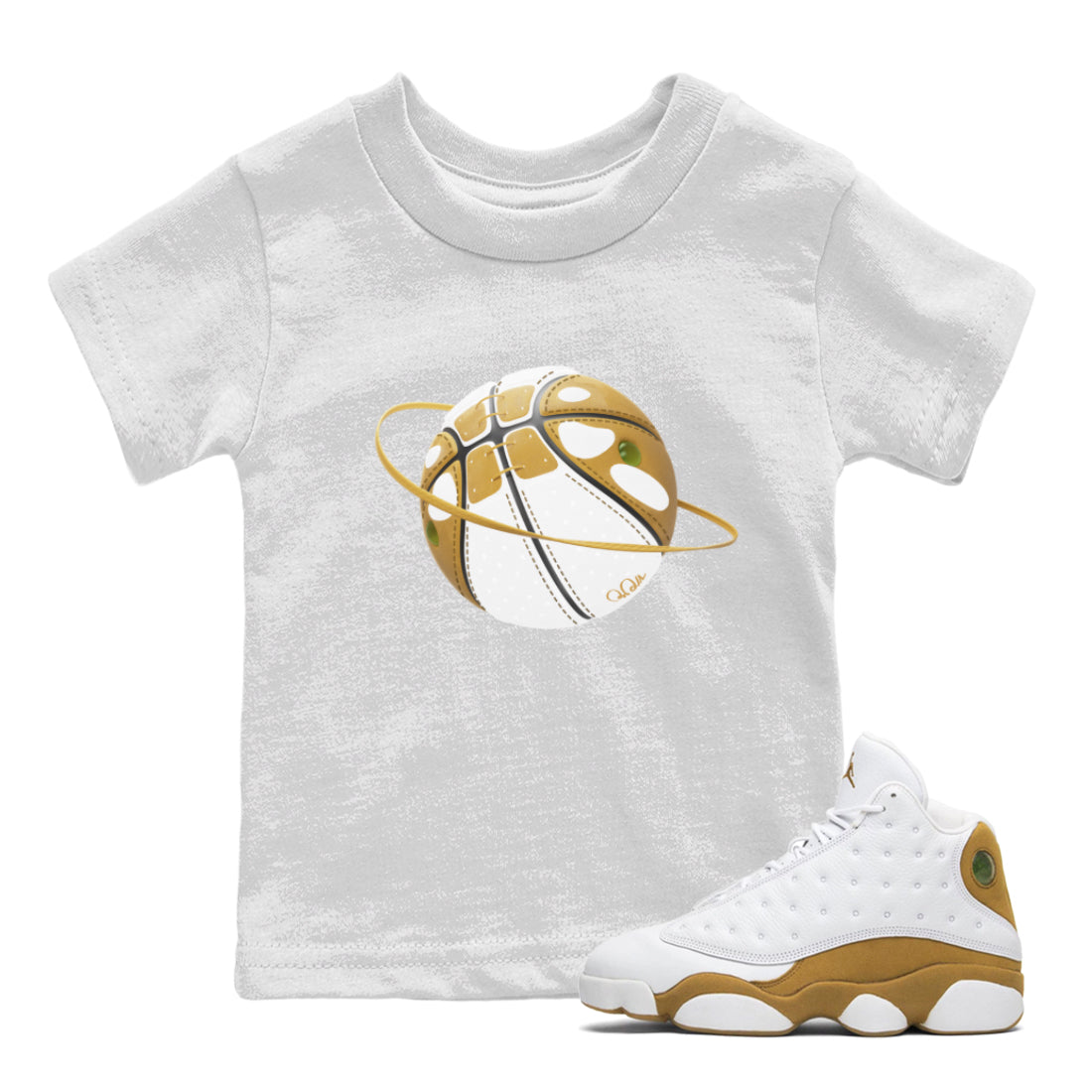 Air Jordan 13 Wheat Sneaker Match Tees Basketball Planet Streetwear Sneaker Shirt AJ13 Wheat Sneaker Release Tees Kids Shirts White 1