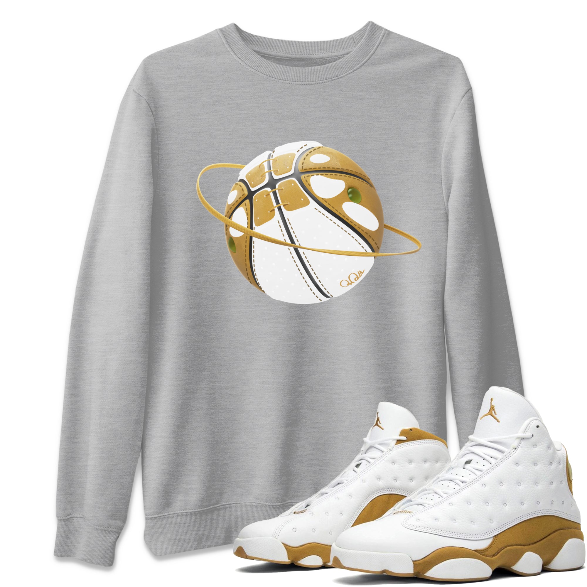 Air Jordan 13 Wheat Sneaker Match Tees Basketball Planet Streetwear Sneaker Shirt AJ13 Wheat Sneaker Release Tees Unisex Shirts Heather Grey 1
