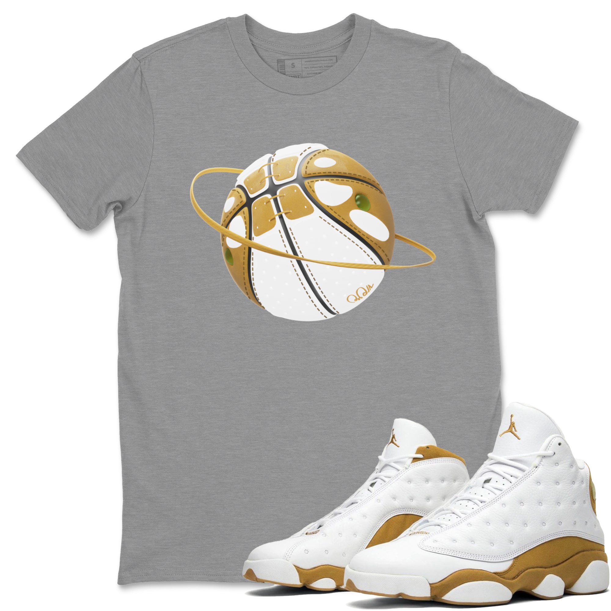 Air Jordan 13 Wheat Sneaker Match Tees Basketball Planet Streetwear Sneaker Shirt AJ13 Wheat Sneaker Release Tees Unisex Shirts Heather Grey 1