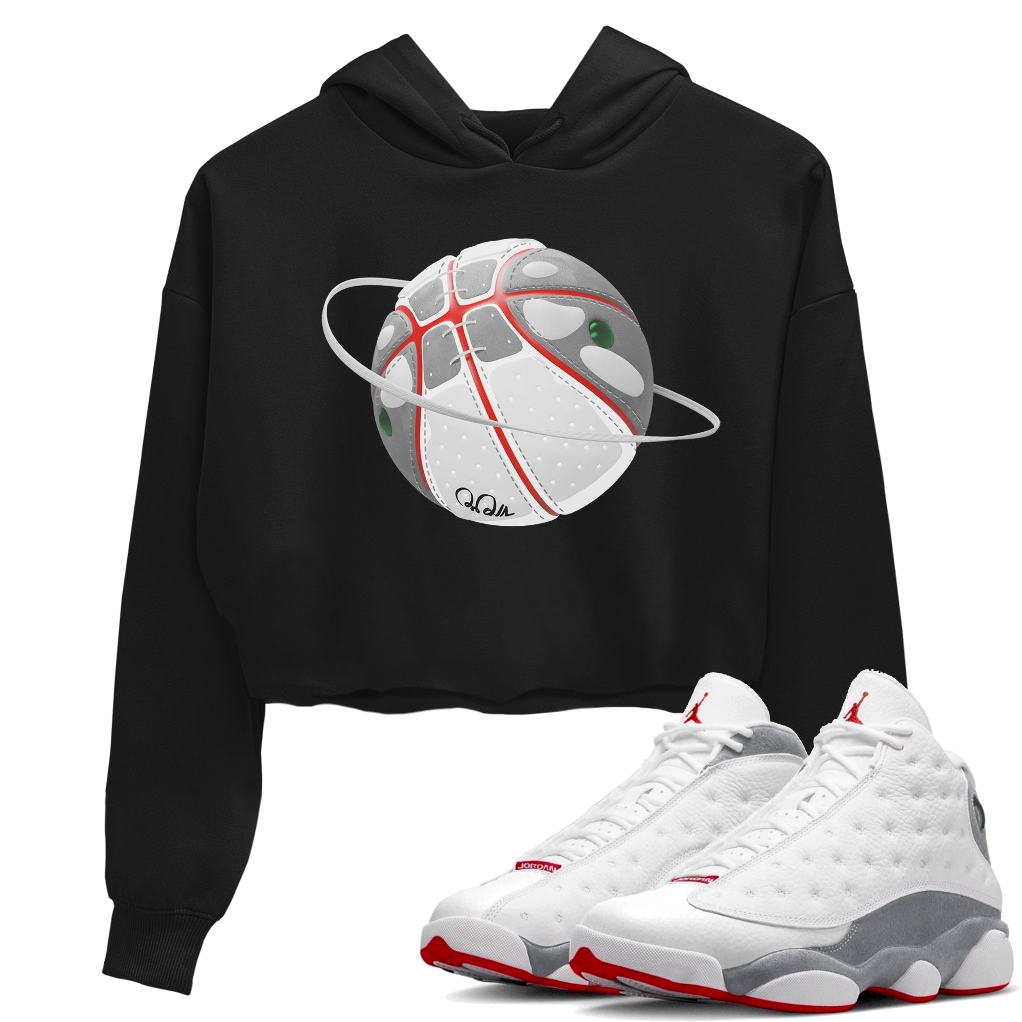 Air Jordan 13 Wolf Grey Sneaker Match Tees Basketball Planet Streetwear Sneaker Shirt AJ13 Wolf Grey Sneaker Release Tees Women's Shirts Black 1