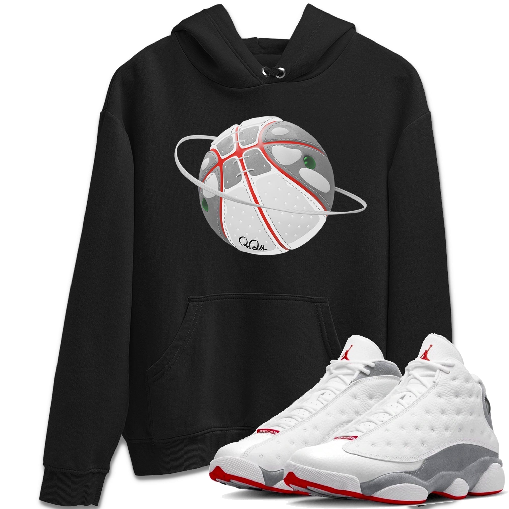 Air Jordan 13 Wolf Grey Sneaker Match Tees Basketball Planet Streetwear Sneaker Shirt AJ13 Wolf Grey Sneaker Release Tees Unisex Shirts Black 1