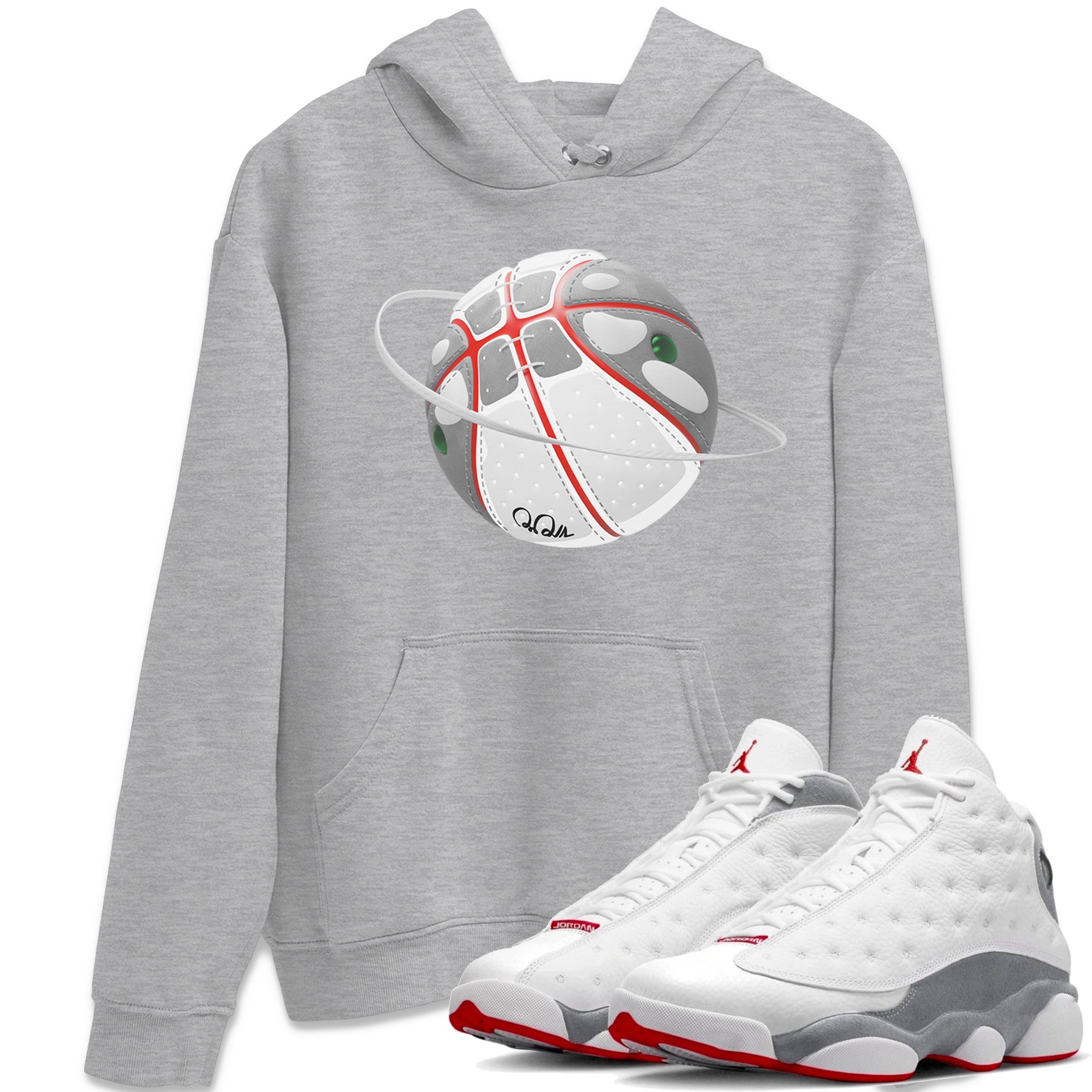 Air Jordan 13 Wolf Grey Sneaker Match Tees Basketball Planet Streetwear Sneaker Shirt AJ13 Wolf Grey Sneaker Release Tees Unisex Shirts Heather Grey 1