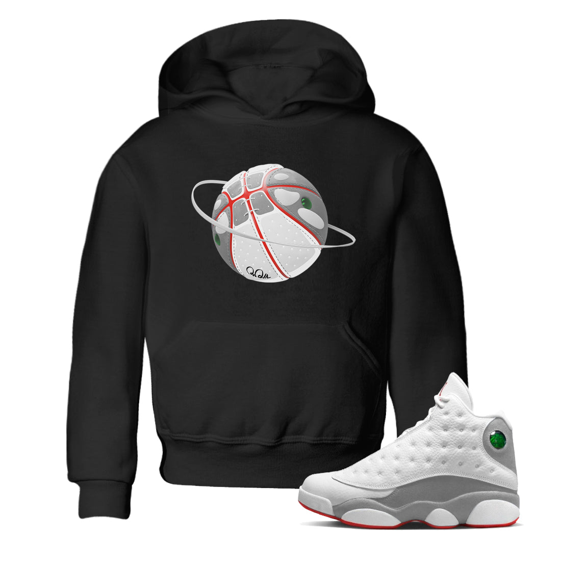 Air Jordan 13 Wolf Grey Sneaker Match Tees Basketball Planet Streetwear Sneaker Shirt AJ13 Wolf Grey Sneaker Release Tees Kids Shirts Black 1