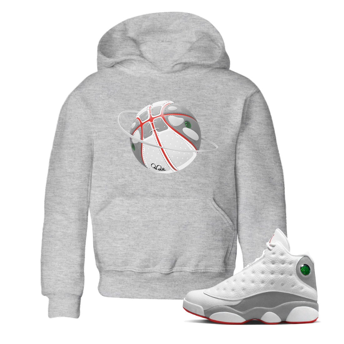 Air Jordan 13 Wolf Grey Sneaker Match Tees Basketball Planet Streetwear Sneaker Shirt AJ13 Wolf Grey Sneaker Release Tees Kids Shirts Heather Grey 1