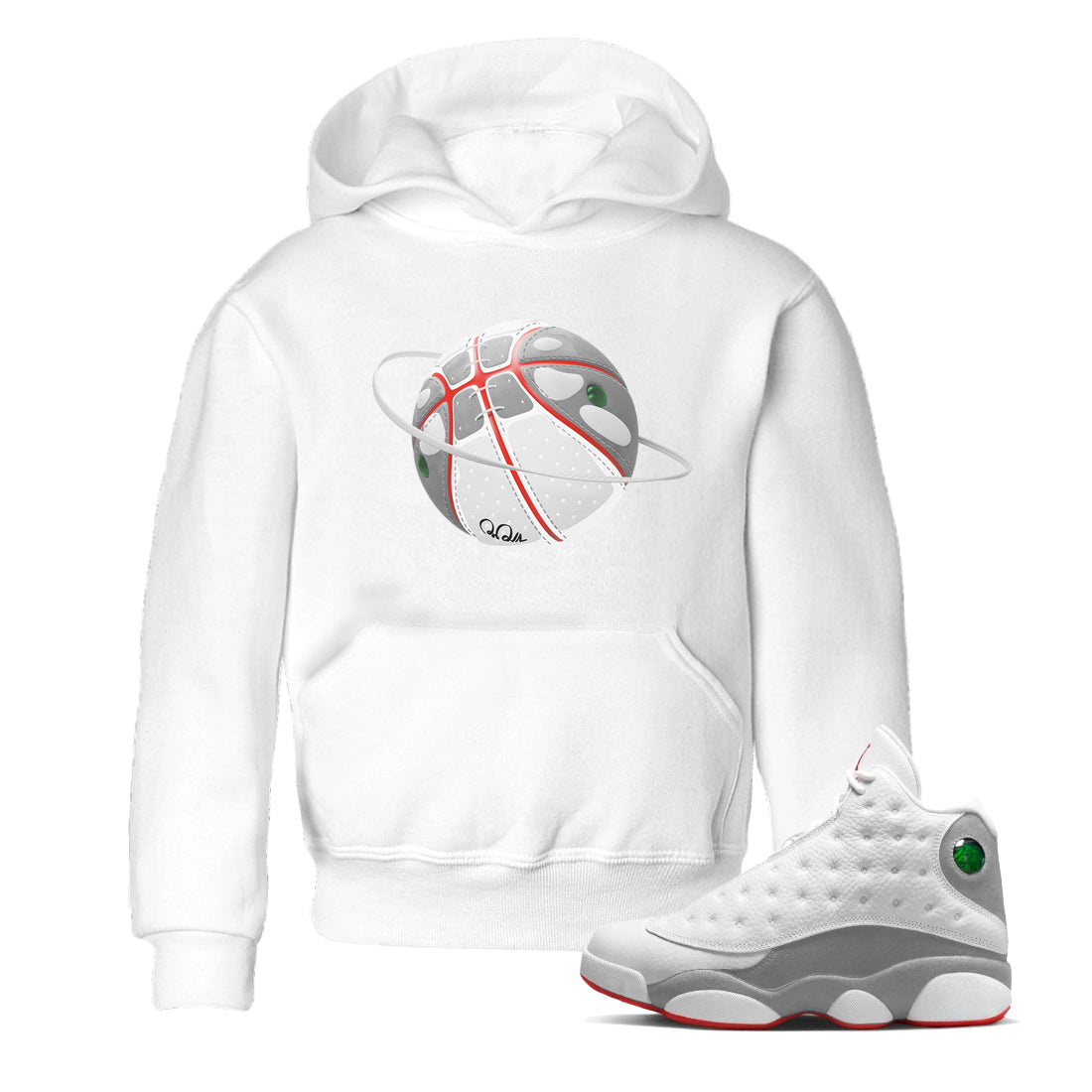 Air Jordan 13 Wolf Grey Sneaker Match Tees Basketball Planet Streetwear Sneaker Shirt AJ13 Wolf Grey Sneaker Release Tees Kids Shirts White 1