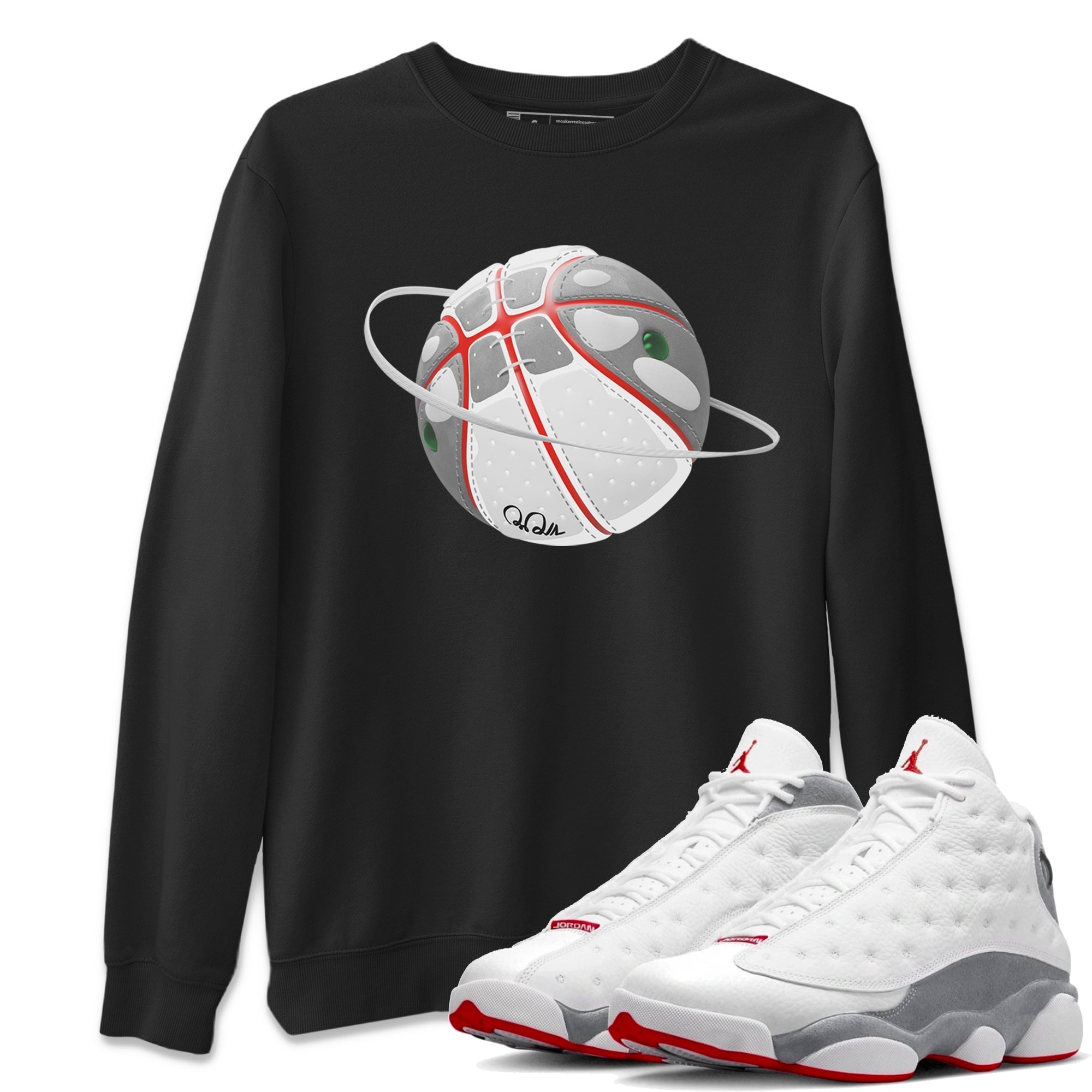 Air Jordan 13 Wolf Grey Sneaker Match Tees Basketball Planet Streetwear Sneaker Shirt AJ13 Wolf Grey Sneaker Release Tees Unisex Shirts Black 1