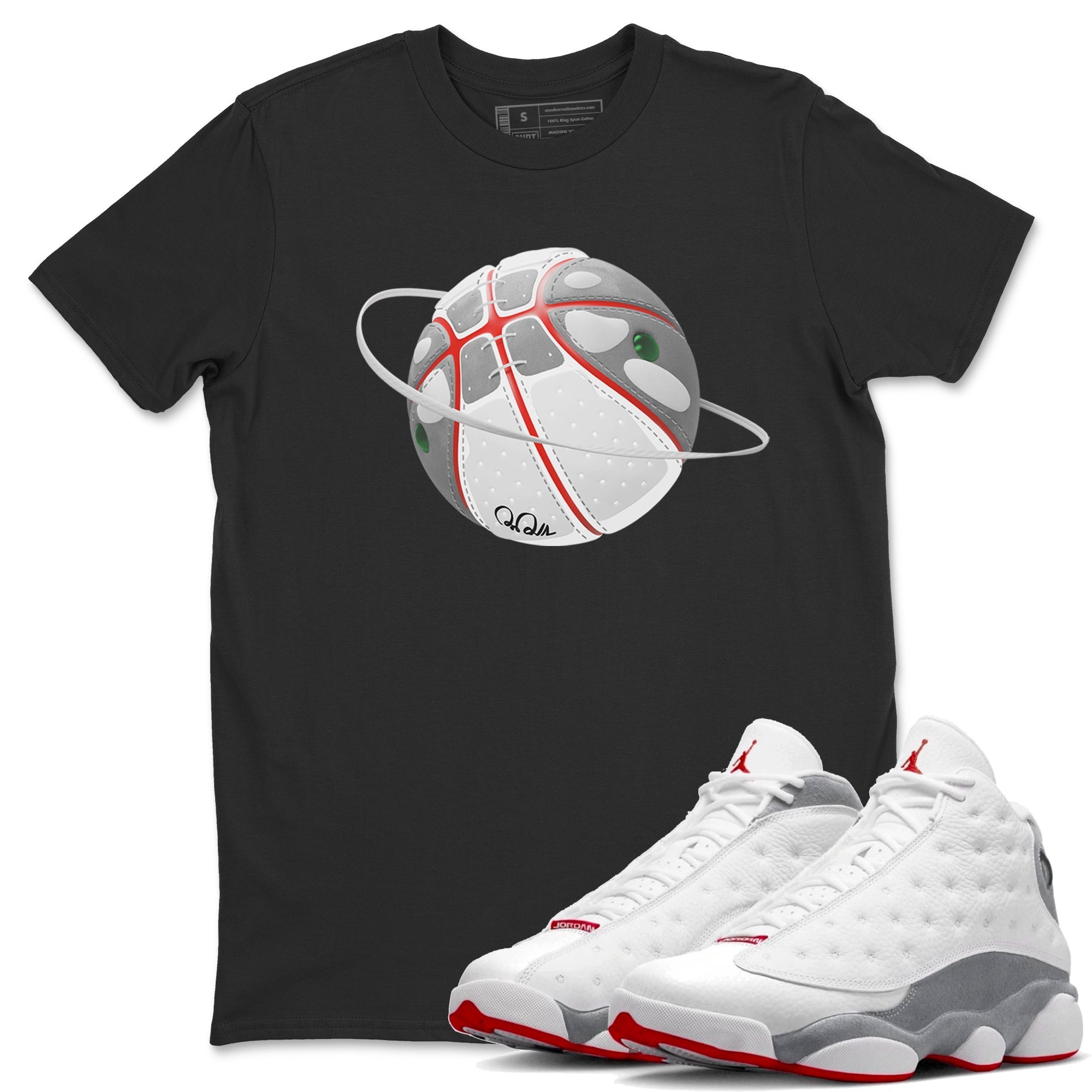 Air Jordan 13 Wolf Grey Sneaker Match Tees Basketball Planet Streetwear Sneaker Shirt AJ13 Wolf Grey Sneaker Release Tees Unisex Shirts Black 1