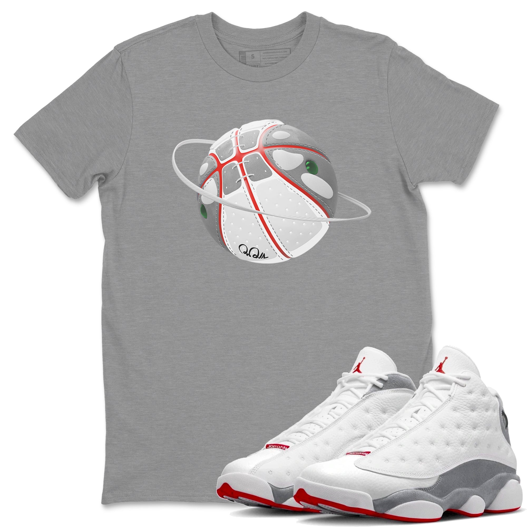 Air Jordan 13 Wolf Grey Sneaker Match Tees Basketball Planet Streetwear Sneaker Shirt AJ13 Wolf Grey Sneaker Release Tees Unisex Shirts Heather Grey 1
