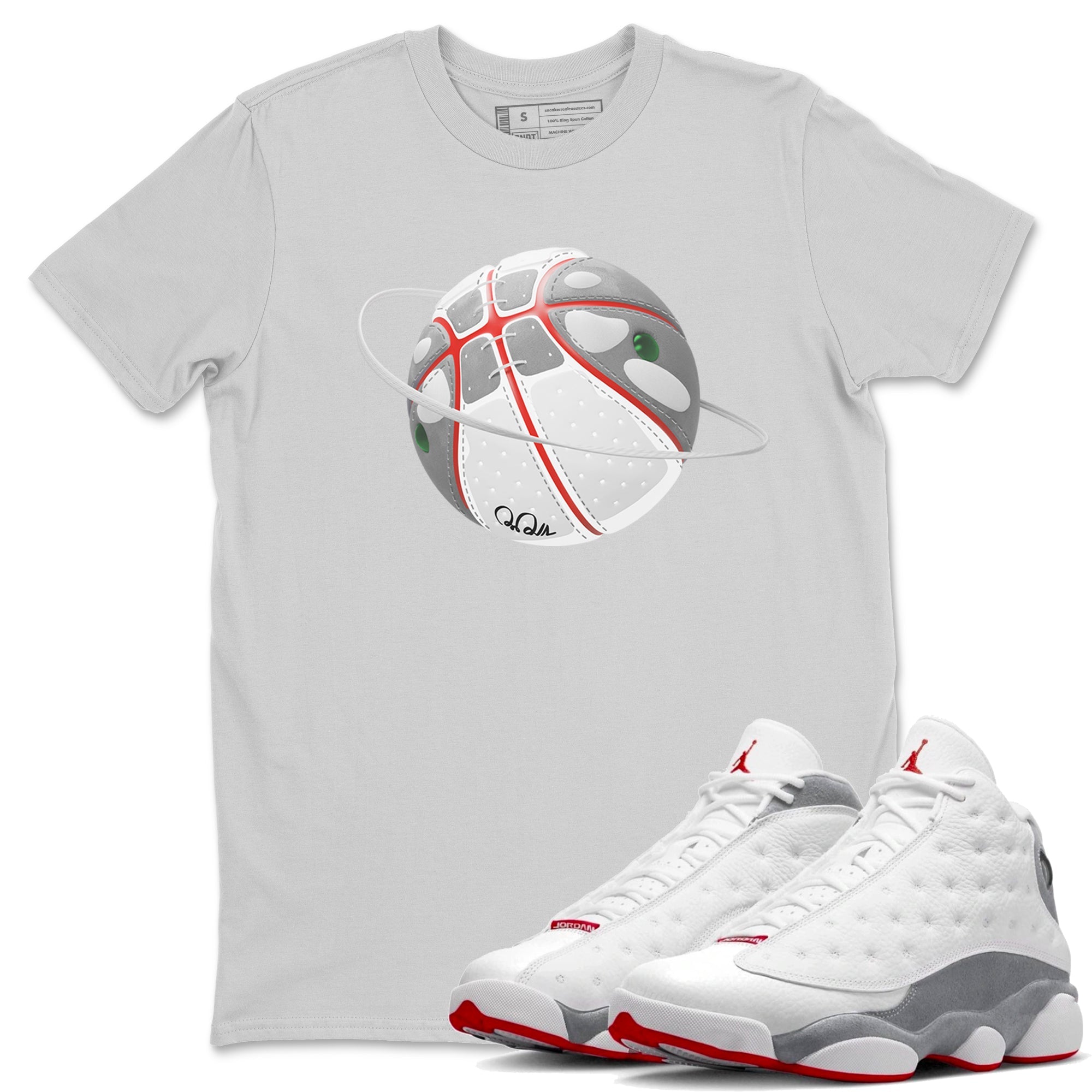 Air Jordan 13 Wolf Grey Sneaker Match Tees Basketball Planet Streetwear Sneaker Shirt AJ13 Wolf Grey Sneaker Release Tees Unisex Shirts Silver 1