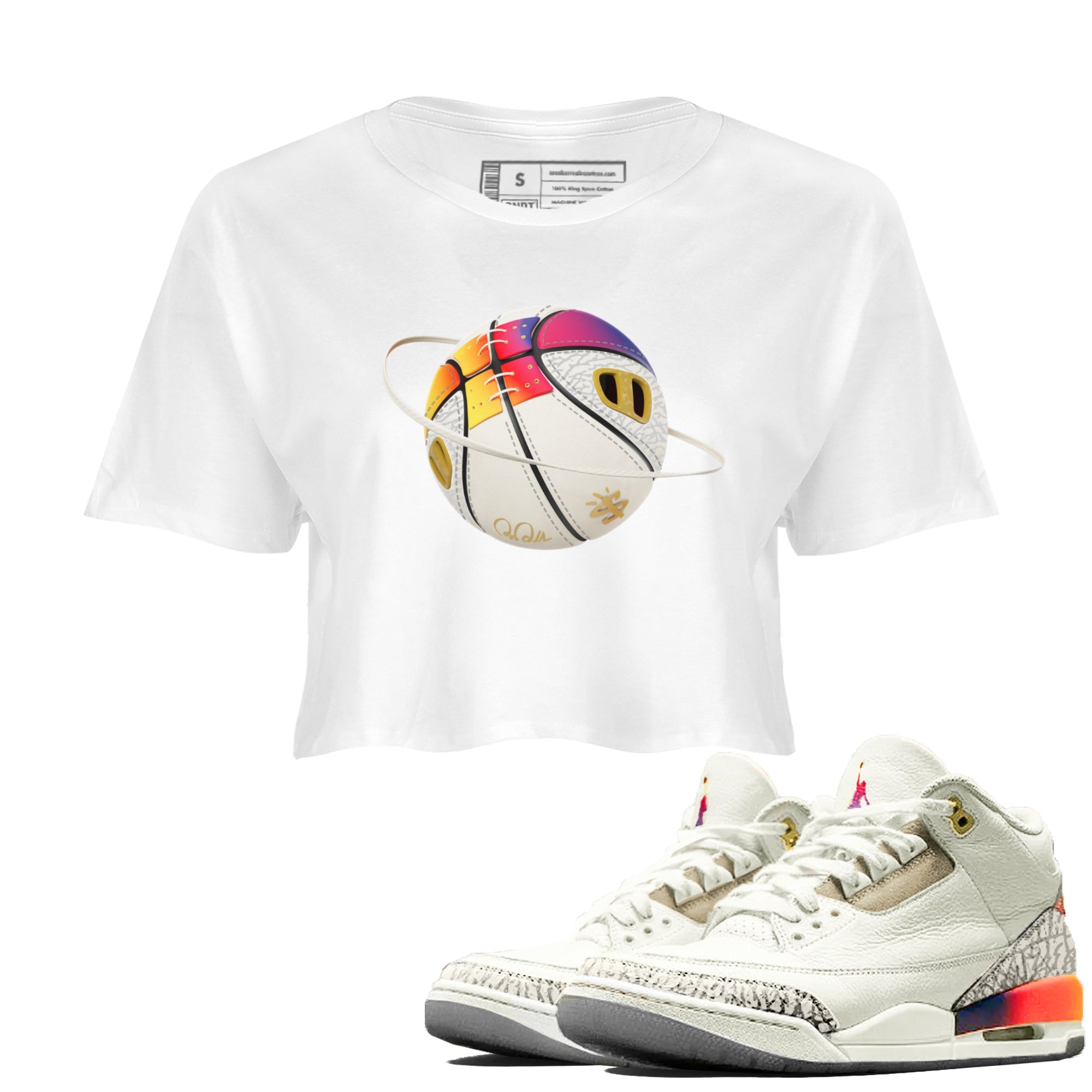 Air Jordan 3 J Balvin shirt to match jordans Basketball Planet Streetwear Sneaker Shirt AJ3 Balvin  Drip Gear Zone Sneaker Matching Clothing LGBTQ Gay Pride T-Shirt White 1 Crop T-Shirt