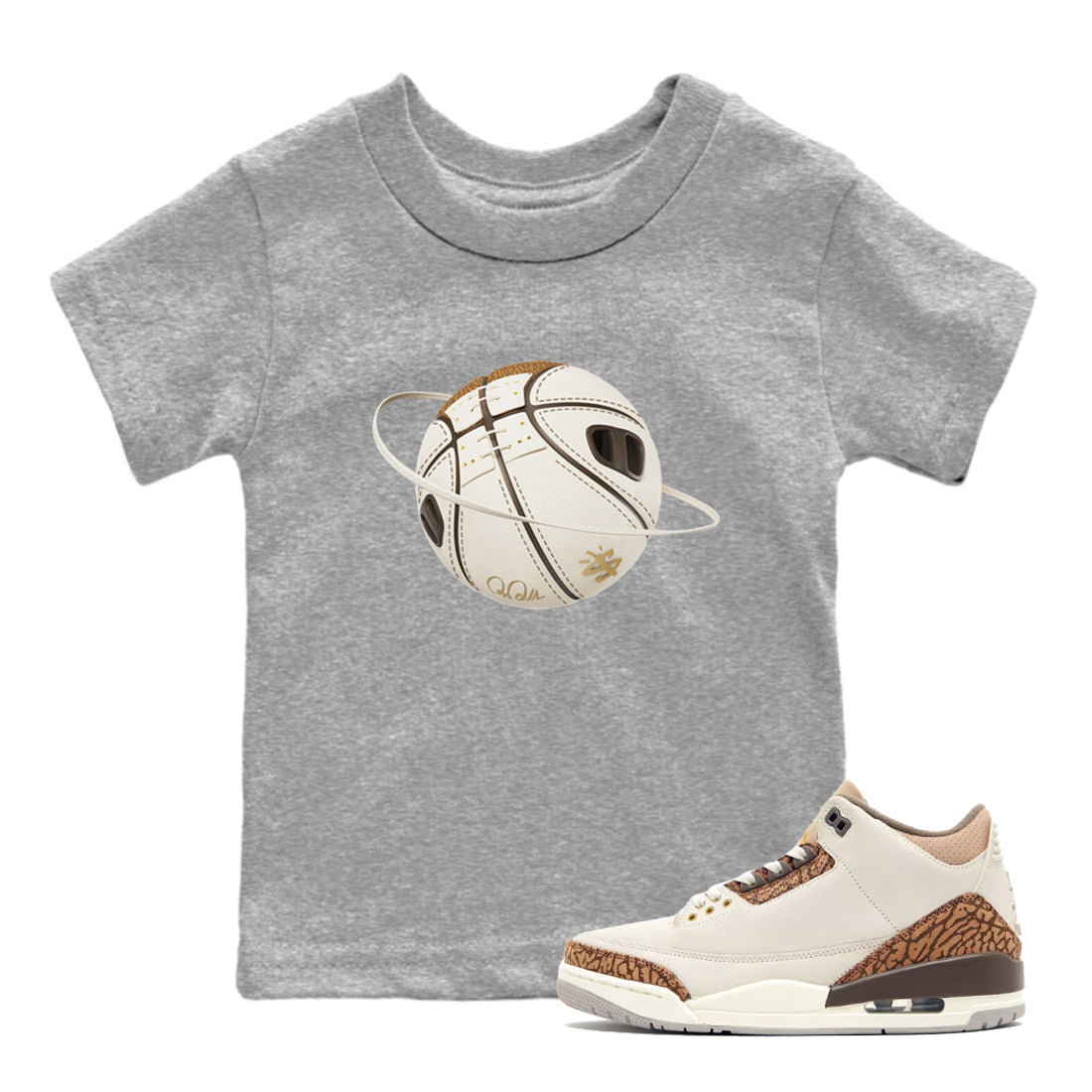 Air Jordan 3 Palomino Sneaker Match Tees Basketball Planet Streetwear Sneaker Shirt AJ3 Palomino Sneaker Release Tees Kids Shirts Heather Grey 1