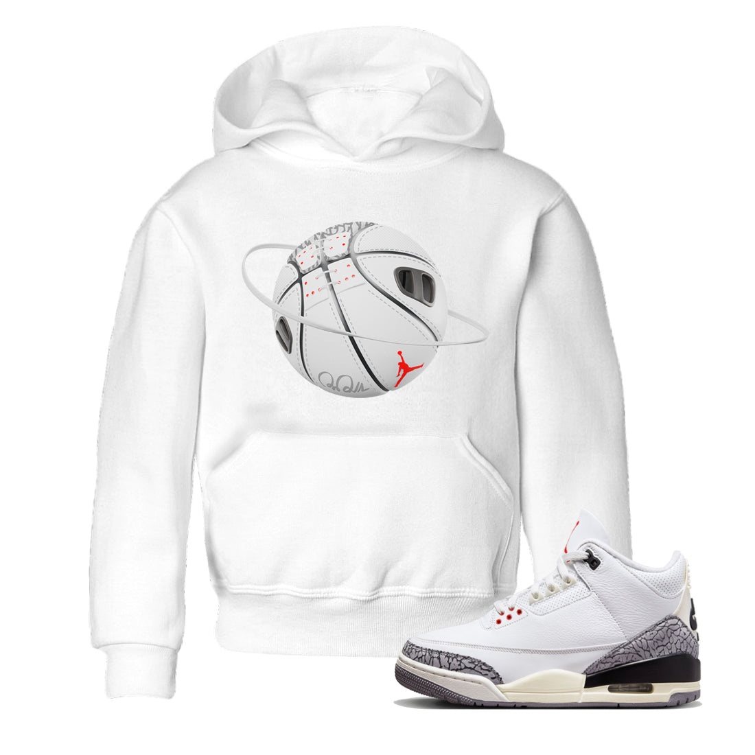 Air Jordan 3 White Cement Shirt To Match Jordans Basketball Planet Sneaker Tees AJ3 White Cement Drip Gear Zone Sneaker Matching Clothing Kids Shirts White 1