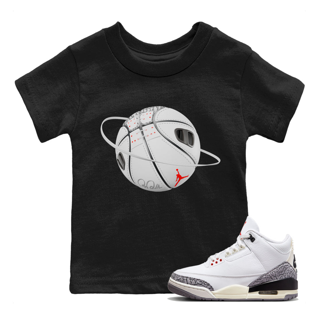 Air Jordan 3 White Cement Shirt To Match Jordans Basketball Planet Sneaker Tees AJ3 White Cement Drip Gear Zone Sneaker Matching Clothing Kids Shirts Black 1
