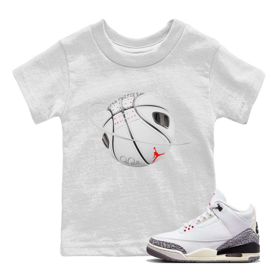 Air Jordan 3 White Cement Shirt To Match Jordans Basketball Planet Sneaker Tees AJ3 White Cement Drip Gear Zone Sneaker Matching Clothing Kids Shirts White 1