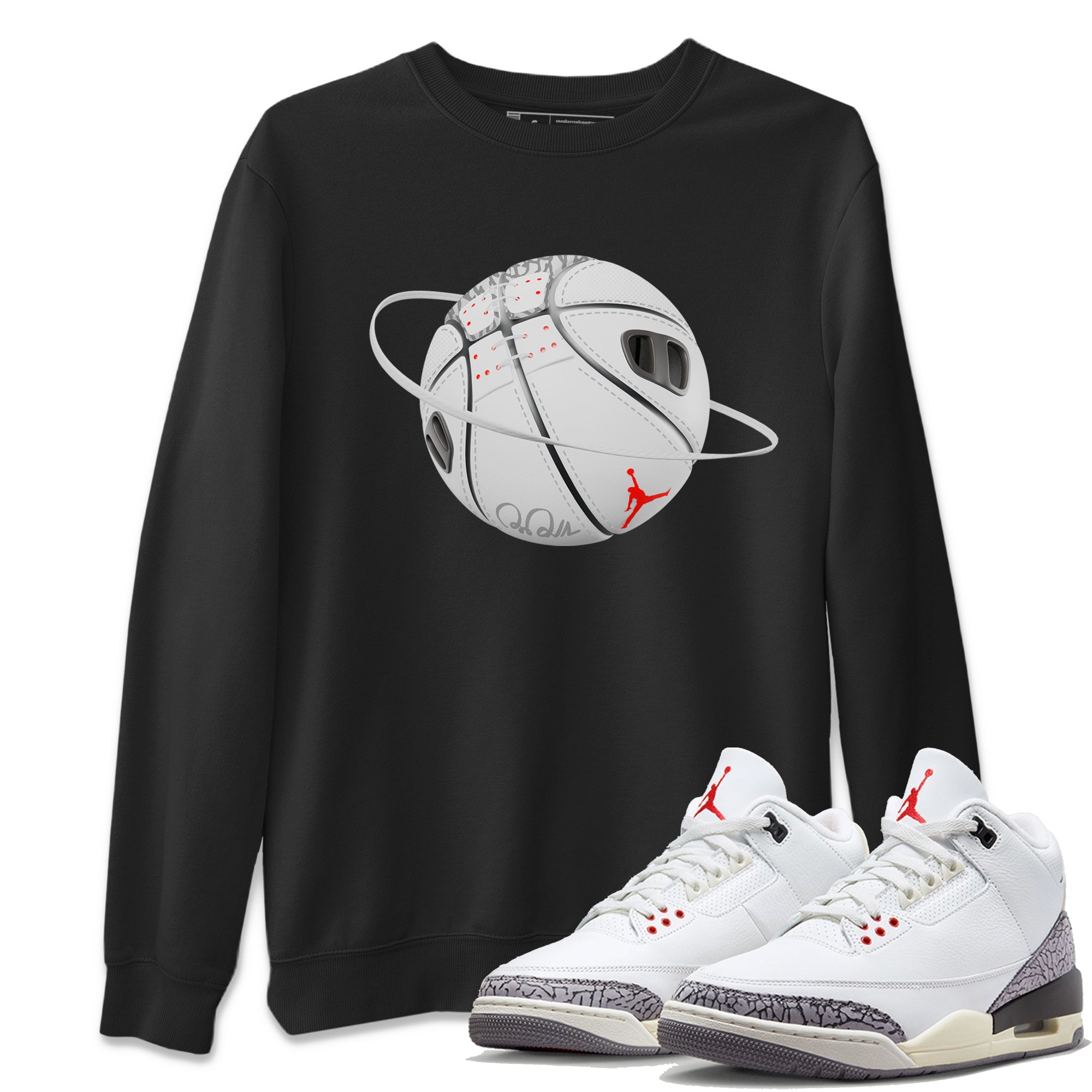 Air Jordan 3 White Cement Basketball Planet Crew Neck Sneaker Tees AJ3 White Cement Sneaker T-Shirts Washing and Care Tip