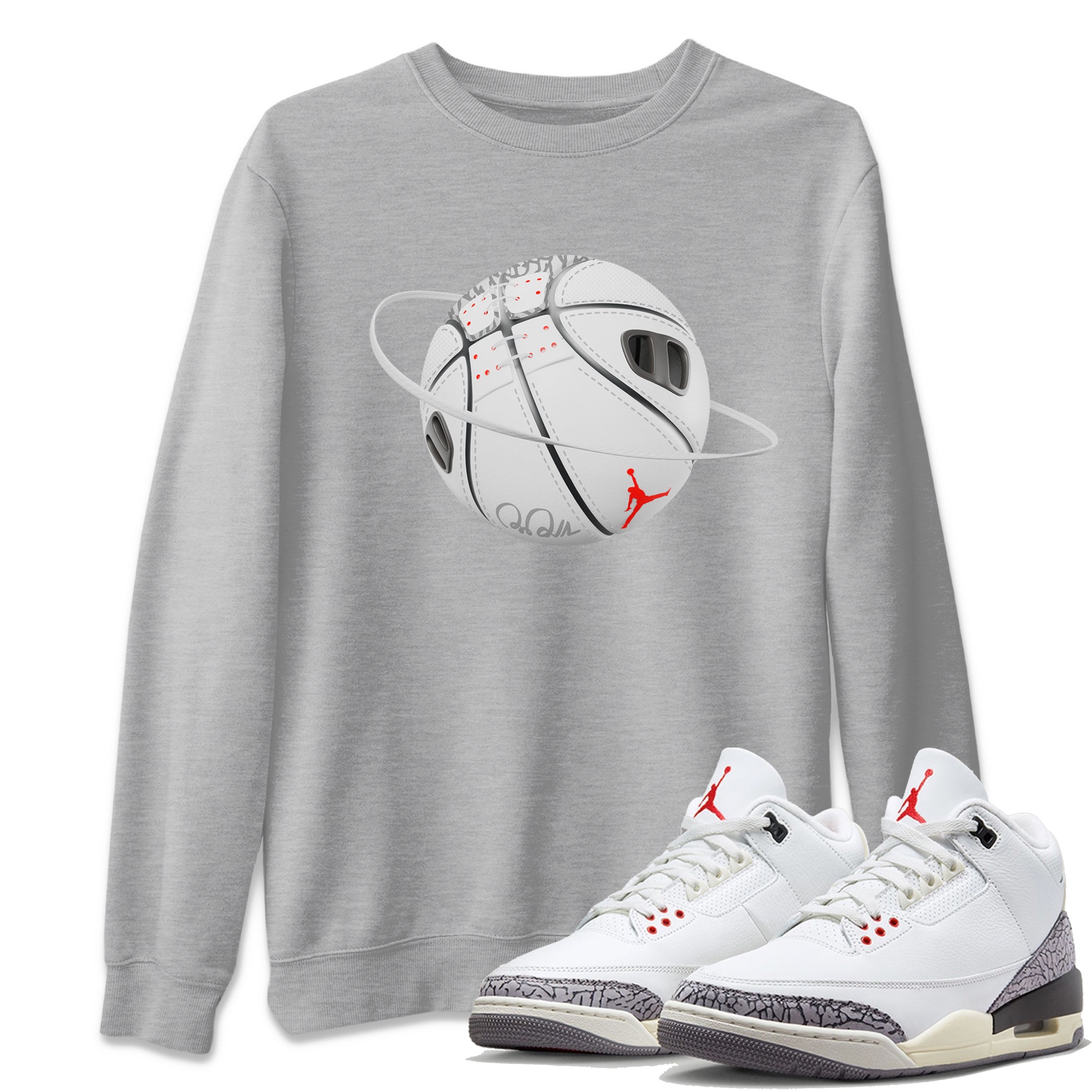 Air Jordan 3 White Cement Shirt To Match Jordans Basketball Planet Sneaker Tees AJ3 White Cement Drip Gear Zone Sneaker Matching Clothing Unisex Shirts Heather Grey 1