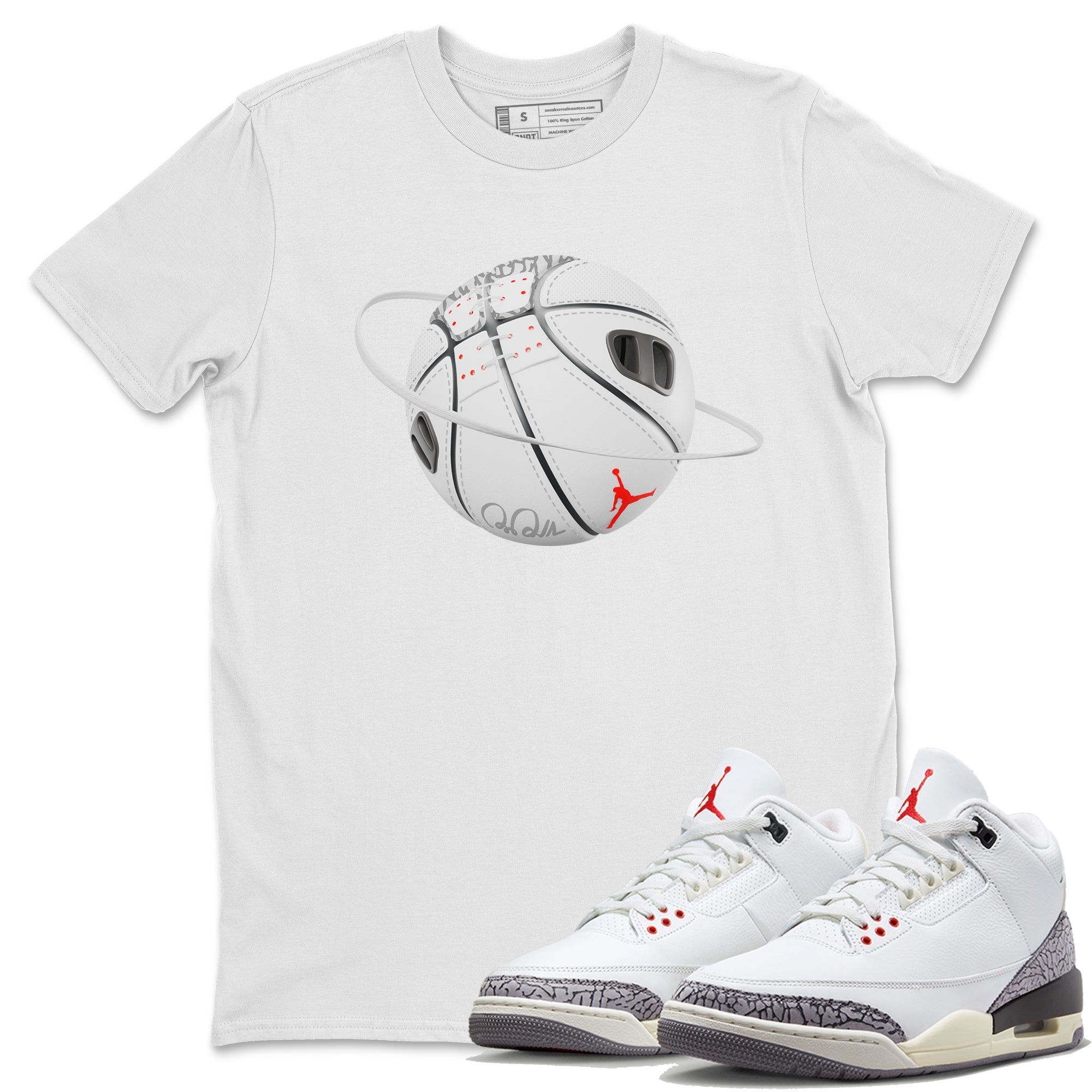 Air Jordan 3 White Cement Shirt To Match Jordans Basketball Planet Sneaker Tees AJ3 White Cement Drip Gear Zone Sneaker Matching Clothing Unisex Shirts White 1