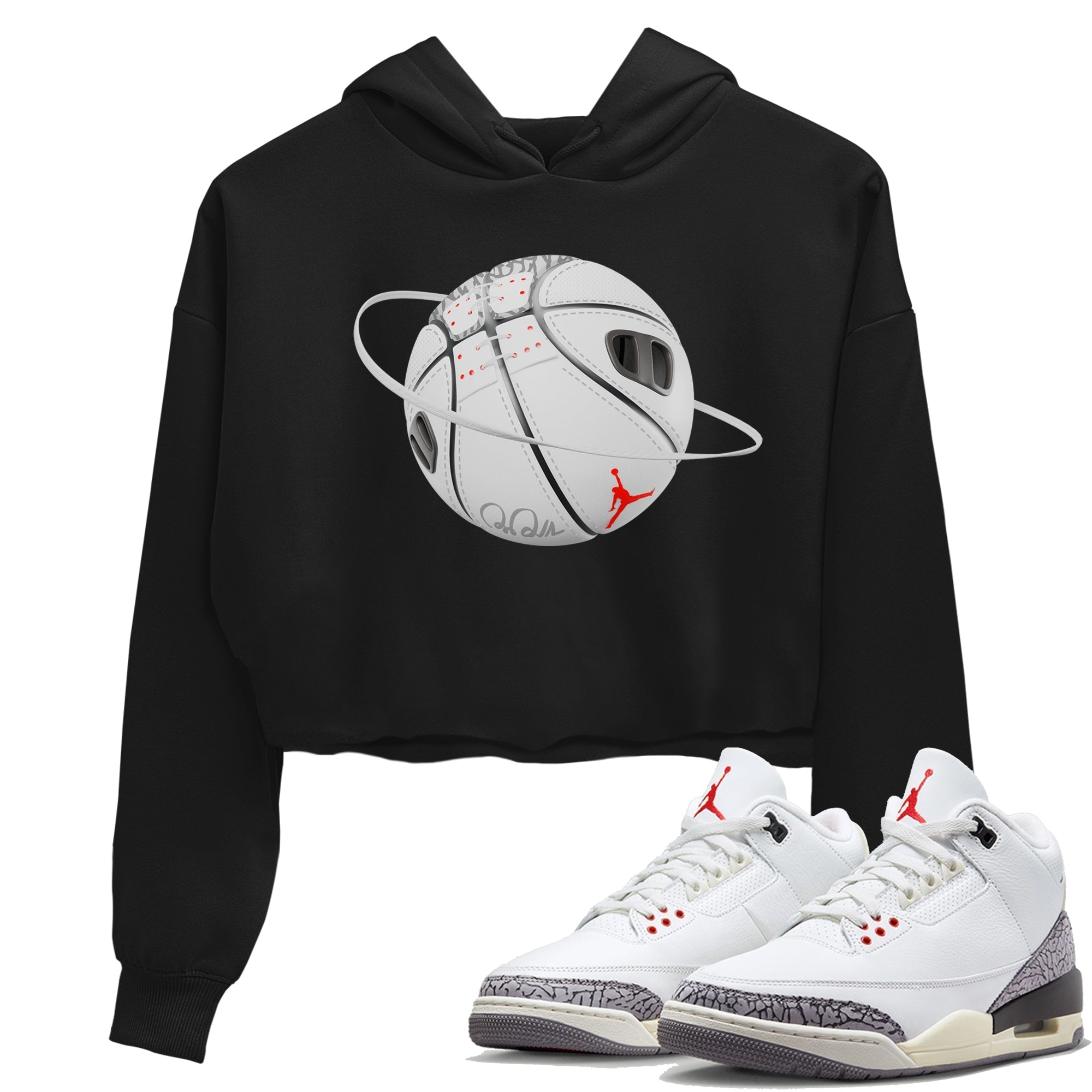 Air Jordan 3 White Cement Shirt To Match Jordans Basketball Planet Sneaker Tees AJ3 White Cement Drip Gear Zone Sneaker Matching Clothing Women's Shirts Black 1