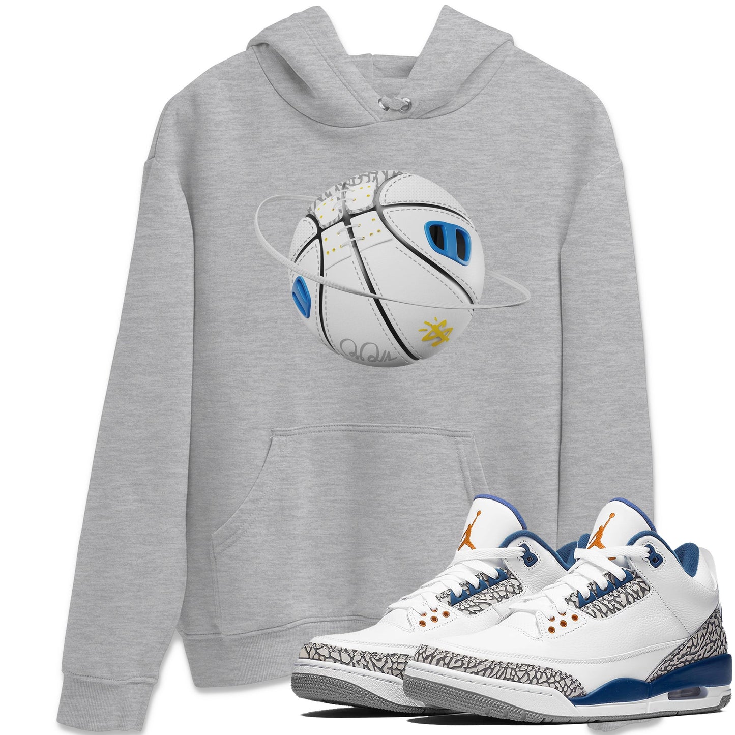 Air Jordan 3 Wizards Sneaker Match Tees Basketball Planet Streetwear Sneaker Shirt AJ3 NBA Wizards  Sneaker Release Tees Unisex Shirts Heather Grey 1