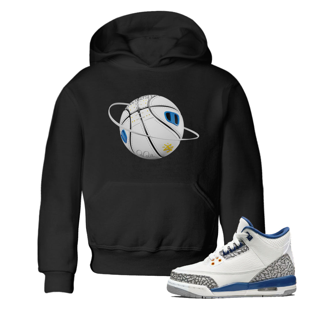 Air Jordan 3 Wizards Sneaker Match Tees Basketball Planet Streetwear Sneaker Shirt AJ3 NBA Wizards  Sneaker Release Tees Kids Shirts Black 1