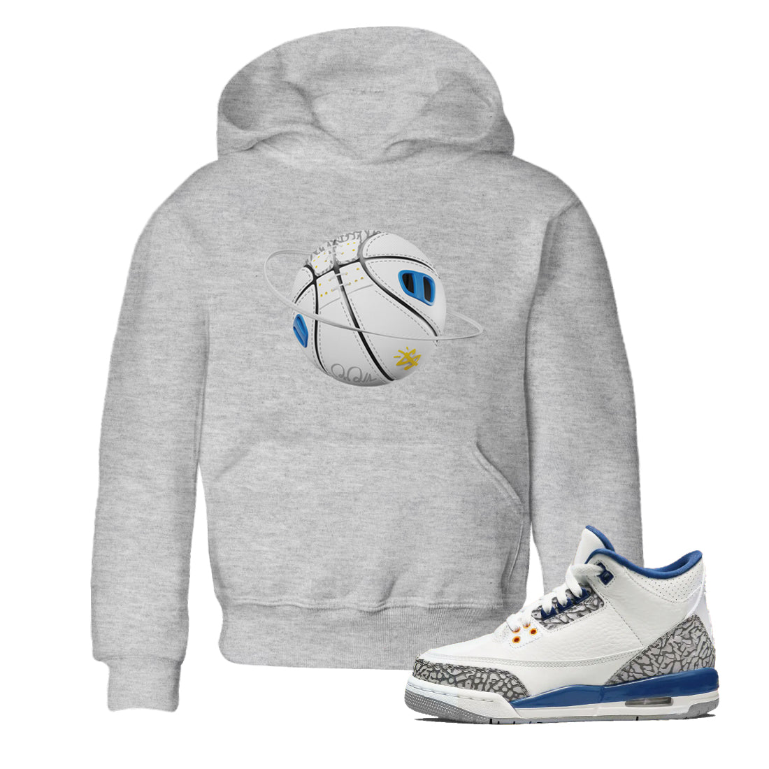 Air Jordan 3 Wizards Sneaker Match Tees Basketball Planet Streetwear Sneaker Shirt AJ3 NBA Wizards  Sneaker Release Tees Kids Shirts Heather Grey 1