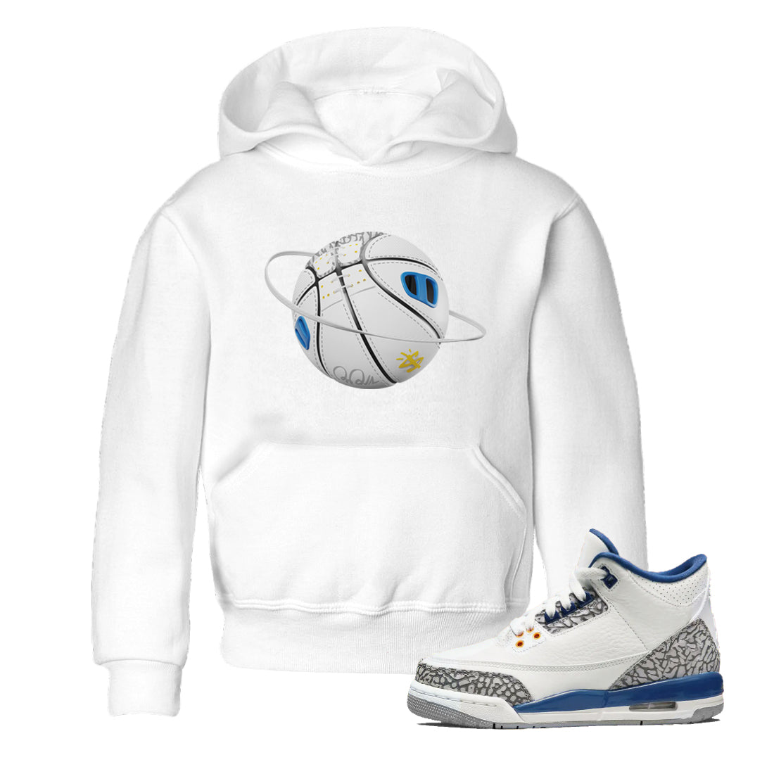 Air Jordan 3 Wizards Sneaker Match Tees Basketball Planet Streetwear Sneaker Shirt AJ3 NBA Wizards  Sneaker Release Tees Kids Shirts White 1
