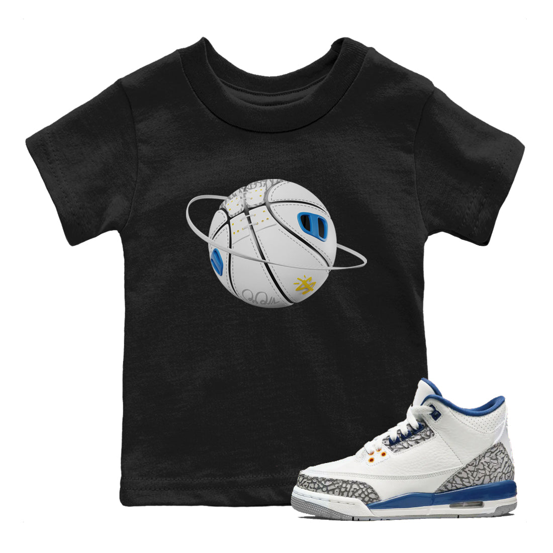 Air Jordan 3 Wizards Sneaker Match Tees Basketball Planet Streetwear Sneaker Shirt AJ3 NBA Wizards  Sneaker Release Tees Kids Shirts Black 1
