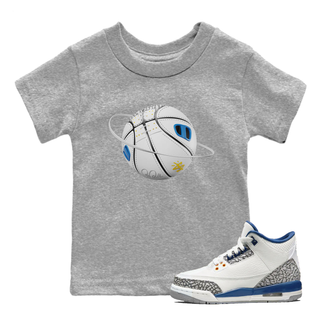 Air Jordan 3 Wizards Sneaker Match Tees Basketball Planet Streetwear Sneaker Shirt AJ3 NBA Wizards  Sneaker Release Tees Kids Shirts Heather Grey 1