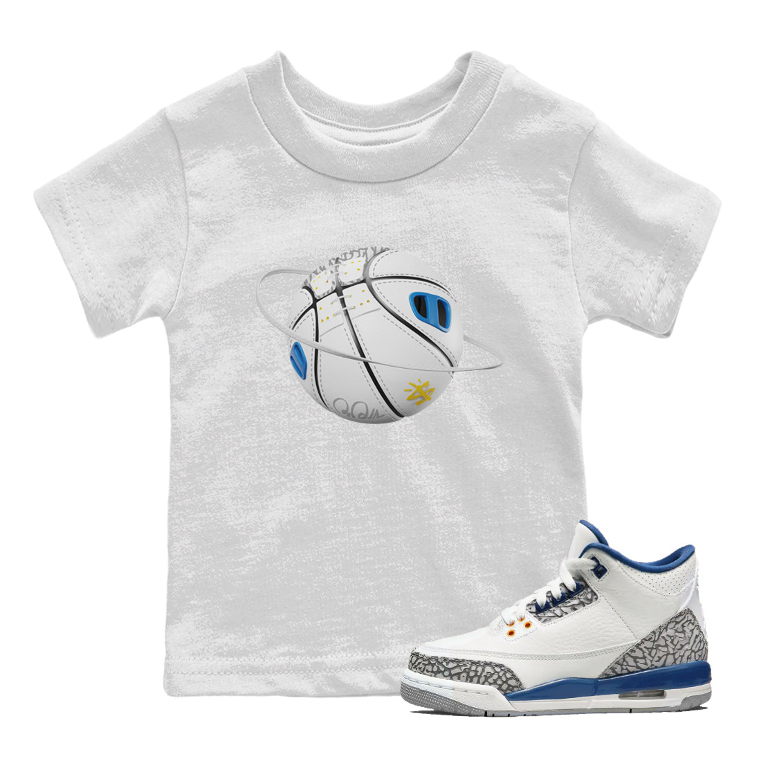 Air Jordan 3 Wizards Sneaker Match Tees Basketball Planet Streetwear Sneaker Shirt AJ3 NBA Wizards  Sneaker Release Tees Kids Shirts White 1