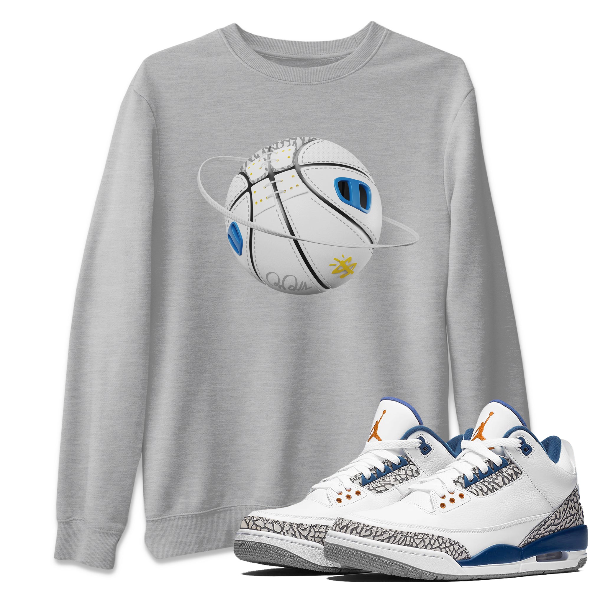 Air Jordan 3 Wizards Sneaker Match Tees Basketball Planet Streetwear Sneaker Shirt AJ3 NBA Wizards  Sneaker Release Tees Unisex Shirts Heather Grey 1