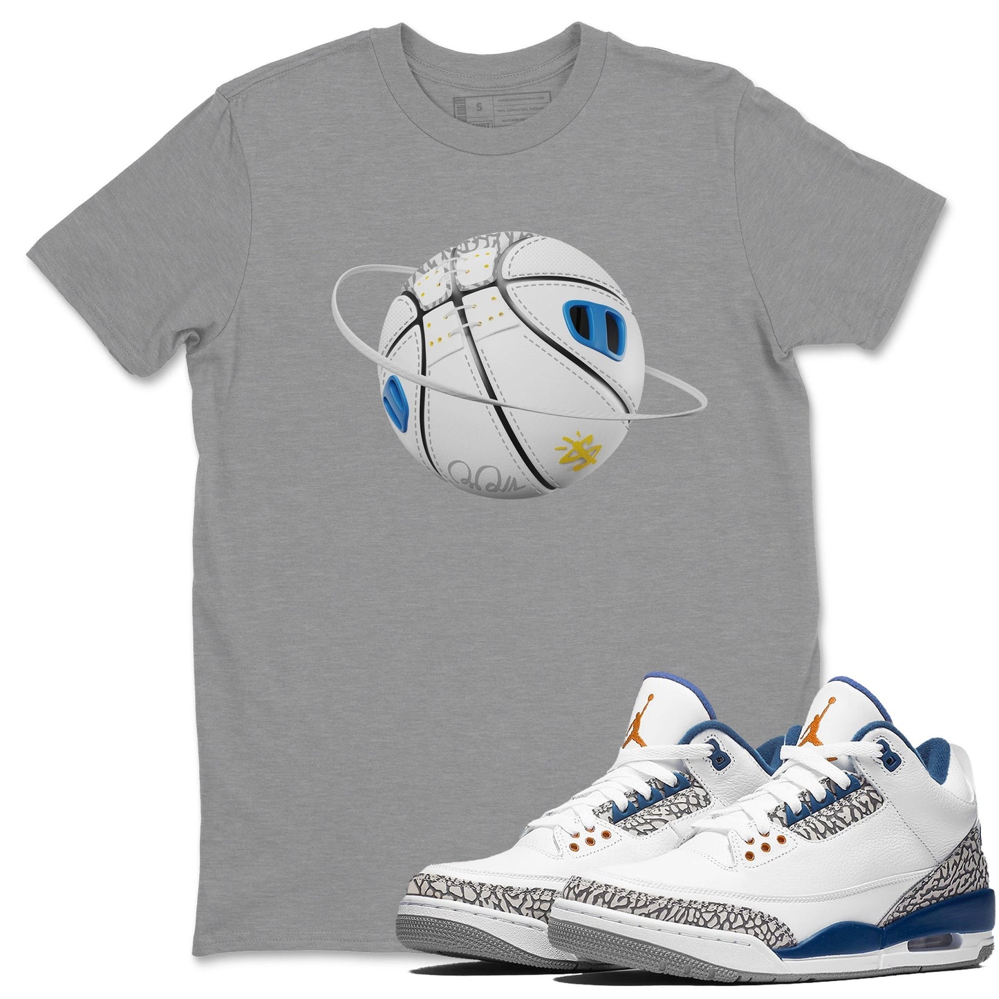 Air Jordan 3 Wizards Sneaker Match Tees Basketball Planet Streetwear Sneaker Shirt AJ3 NBA Wizards  Sneaker Release Tees Unisex Shirts Heather Grey 1