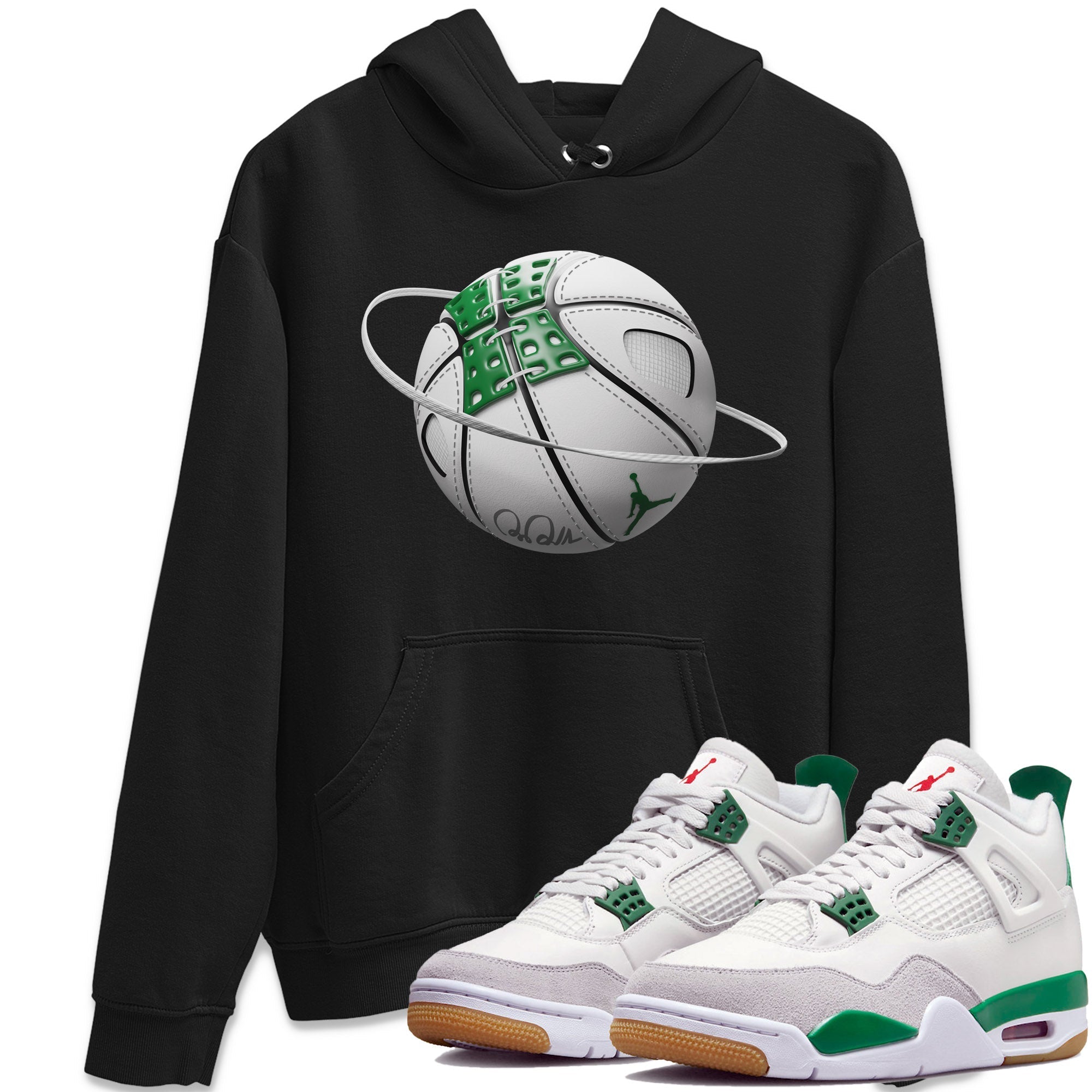 Air Jordan 4 Pine Green Sneaker Match Tees Basketball Planet Streetwear Sneaker Shirt AJ4 Pine Green Sneaker Release Tees Unisex Shirts Black 1
