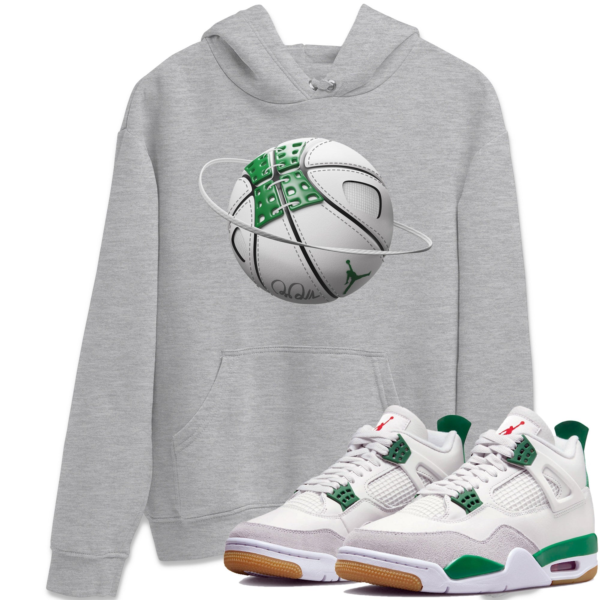 Air Jordan 4 Pine Green Sneaker Match Tees Basketball Planet Streetwear Sneaker Shirt AJ4 Pine Green Sneaker Release Tees Unisex Shirts Heather Grey 1