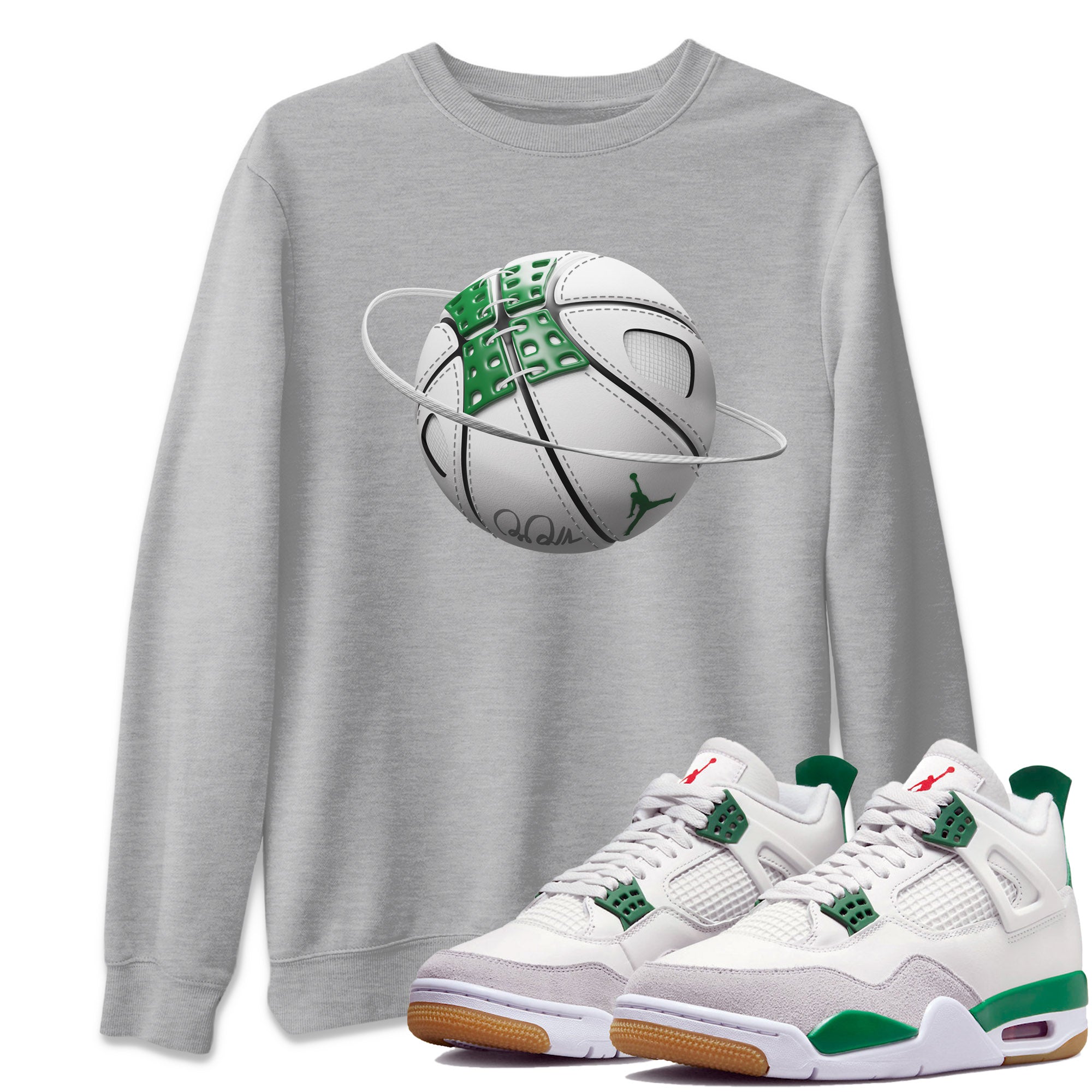 Air Jordan 4 Pine Green Sneaker Match Tees Basketball Planet Streetwear Sneaker Shirt AJ4 Pine Green Sneaker Release Tees Unisex Shirts Heather Grey 1