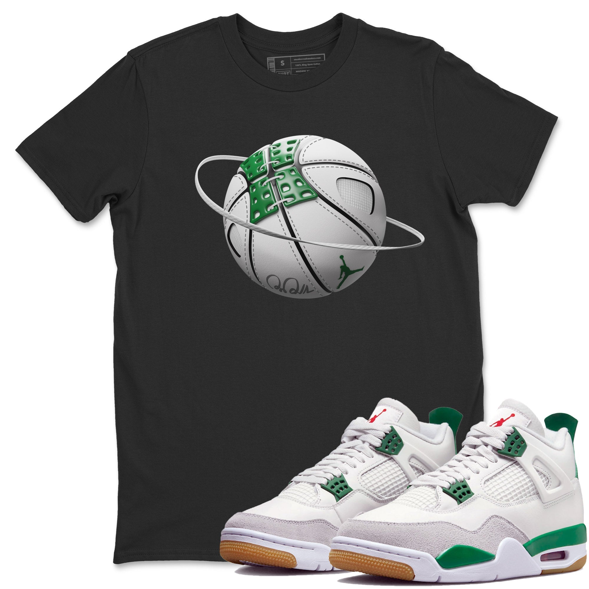 Air Jordan 4 Pine Green Sneaker Match Tees Basketball Planet Streetwear Sneaker Shirt AJ4 Pine Green Sneaker Release Tees Unisex Shirts Black 1