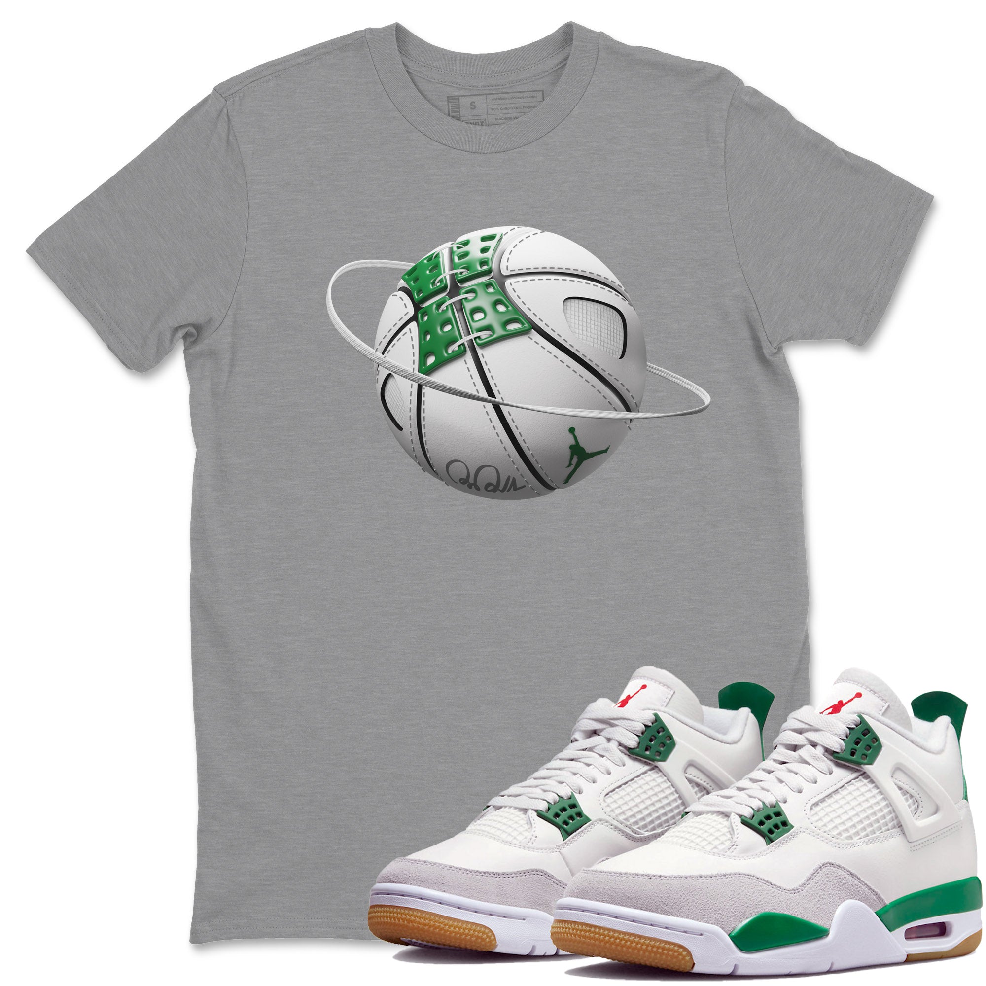 Air Jordan 4 Pine Green Basketball Planet Crew Neck Streetwear Sneaker Shirt AJ4 Pine Green Sneaker T-Shirts Size Chart