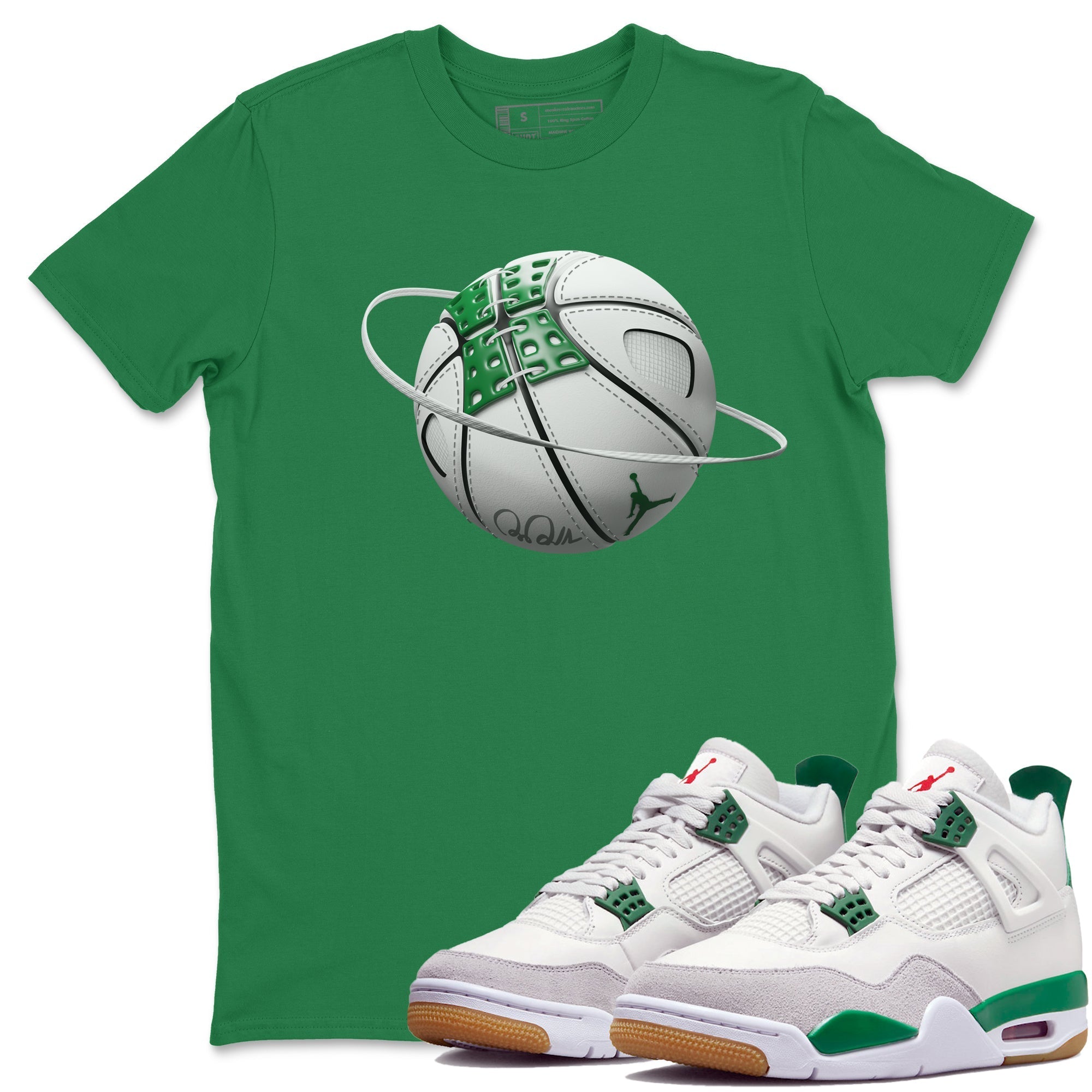 Air Jordan 4 Pine Green Basketball Planet Crew Neck Streetwear Sneaker Shirt AJ4 Pine Green Sneaker T-Shirts Washing and Care Tip