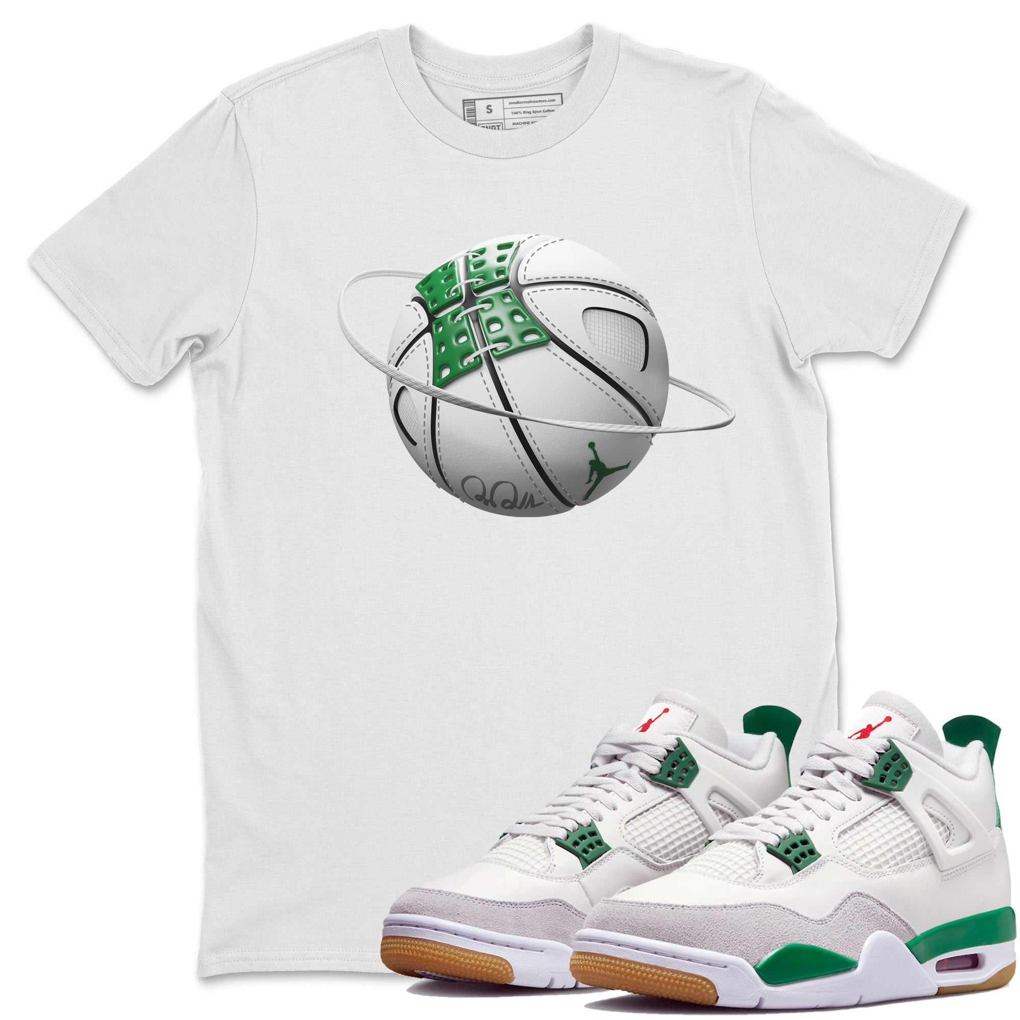 Air Jordan 4 Pine Green Sneaker Match Tees Basketball Planet Streetwear Sneaker Shirt AJ4 Pine Green Sneaker Release Tees Unisex Shirts White 1