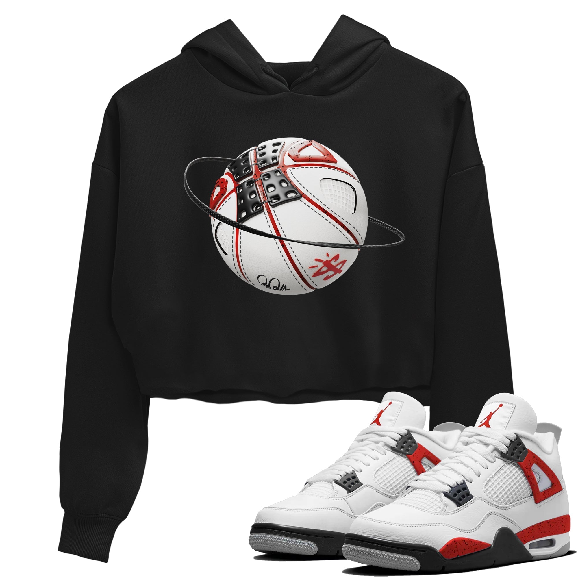 Air Jordan 4 Red Cement Sneaker Match Tees Basketball Planet Streetwear Sneaker Shirt AJ4 Retro OG Red Cement Sneaker Release Tees Women's Shirts Black 1