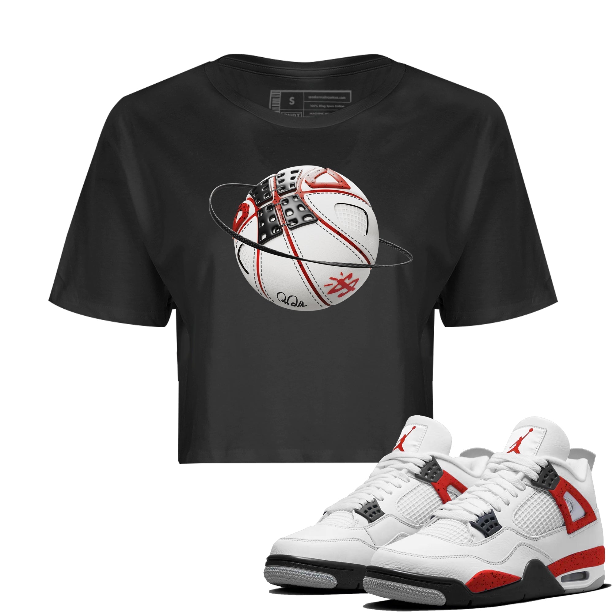 Air Jordan 4 Red Cement Sneaker Match Tees Basketball Planet Streetwear Sneaker Shirt AJ4 Retro OG Red Cement Sneaker Release Tees Women's Shirts Black 1