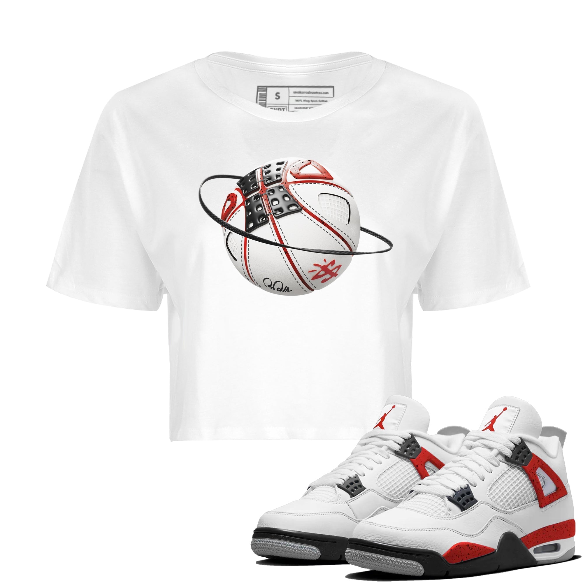 Air Jordan 4 Red Cement Sneaker Match Tees Basketball Planet Streetwear Sneaker Shirt AJ4 Retro OG Red Cement Sneaker Release Tees Women's Shirts White 1