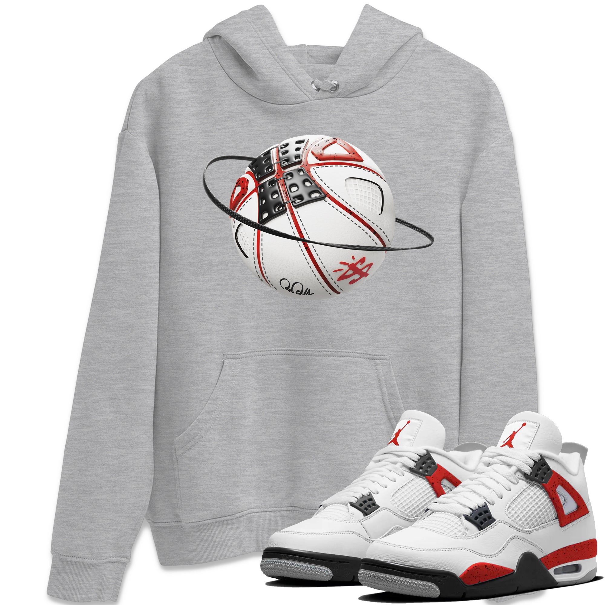 Air Jordan 4 Red Cement Sneaker Match Tees Basketball Planet Streetwear Sneaker Shirt AJ4 Retro OG Red Cement Sneaker Release Tees Unisex Shirts Heather Grey 1