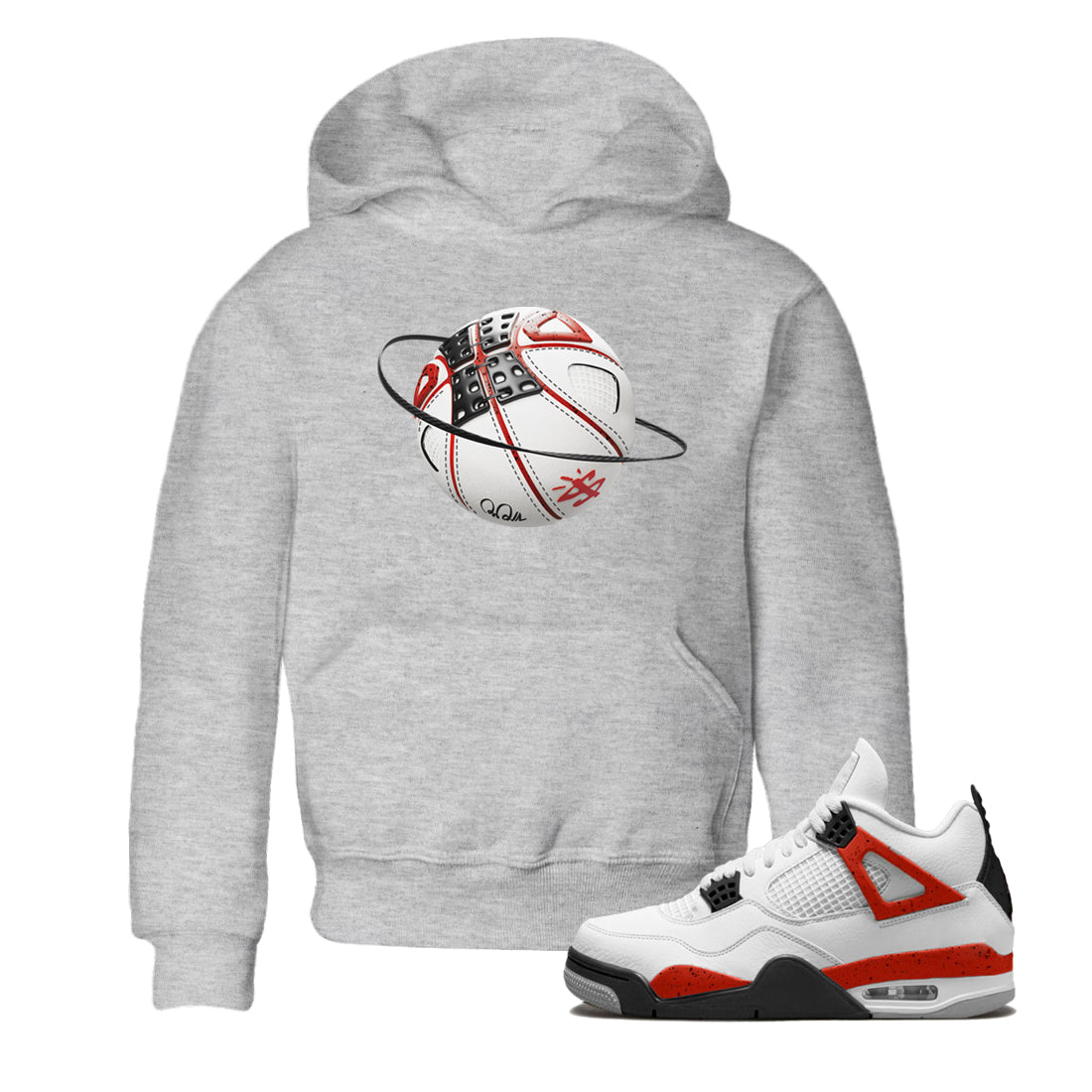 Air Jordan 4 Red Cement Sneaker Match Tees Basketball Planet Streetwear Sneaker Shirt AJ4 Retro OG Red Cement Sneaker Release Tees Kids Shirts Heather Grey 1
