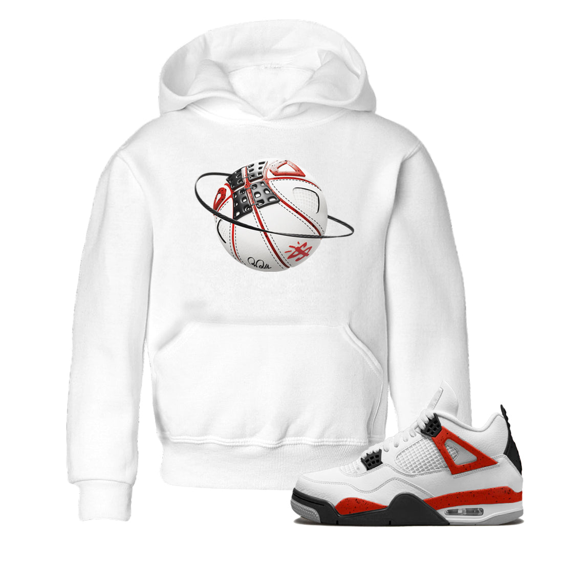 Air Jordan 4 Red Cement Sneaker Match Tees Basketball Planet Streetwear Sneaker Shirt AJ4 Retro OG Red Cement Sneaker Release Tees Kids Shirts White 1