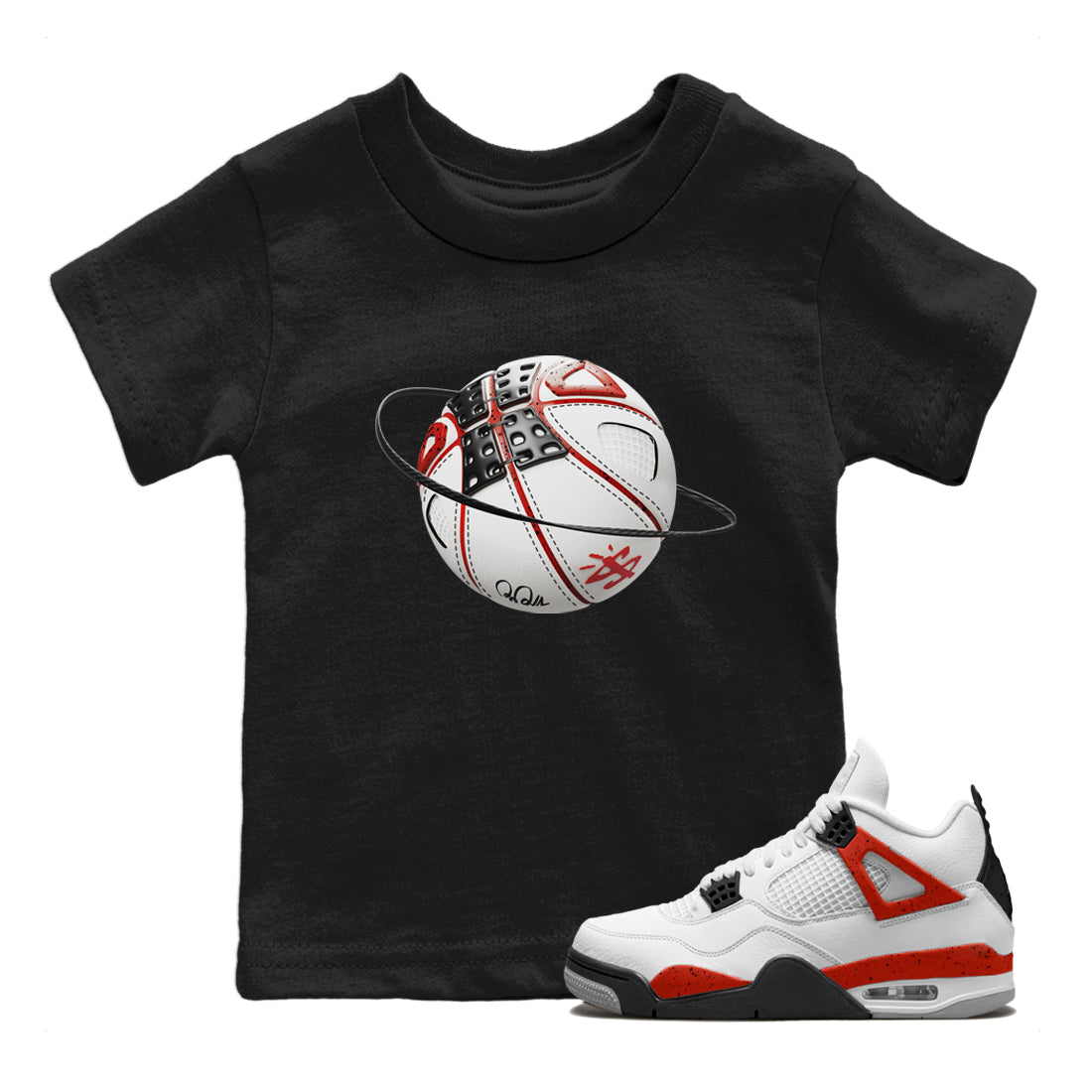 Air Jordan 4 Red Cement Sneaker Match Tees Basketball Planet Streetwear Sneaker Shirt AJ4 Retro OG Red Cement Sneaker Release Tees Kids Shirts Black 1