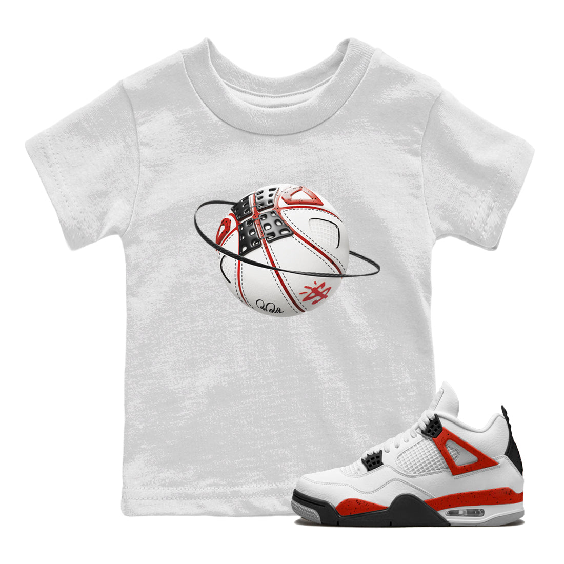 Air Jordan 4 Red Cement Sneaker Match Tees Basketball Planet Streetwear Sneaker Shirt AJ4 Retro OG Red Cement Sneaker Release Tees Kids Shirts White 1